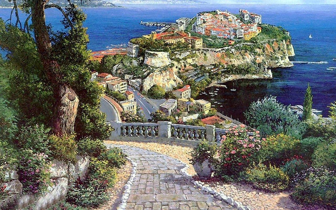 French Riviera Landscape Wallpaper at