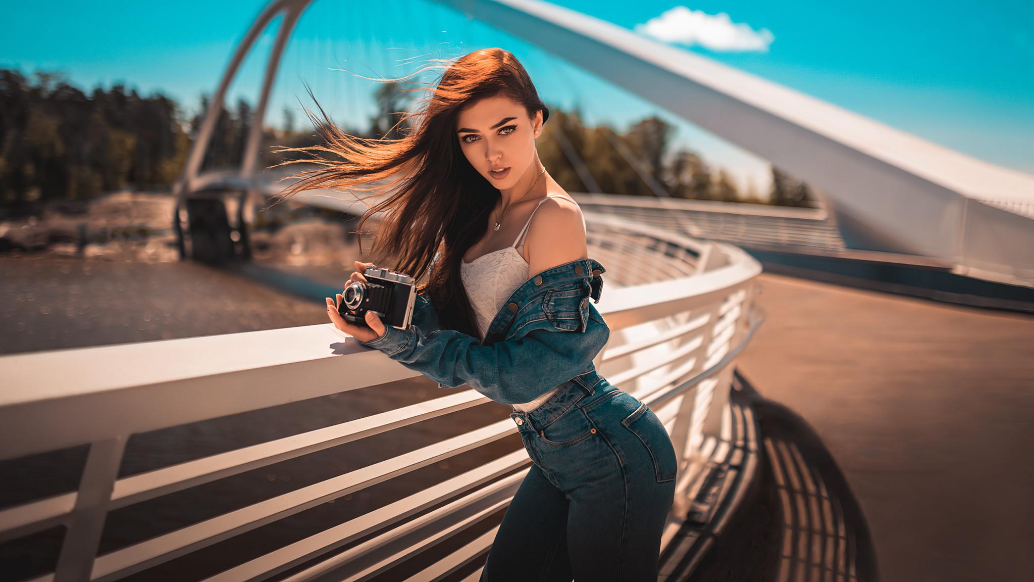 Girl With Camera On Bridge, HD Girls, 4k Wallpaper, Image