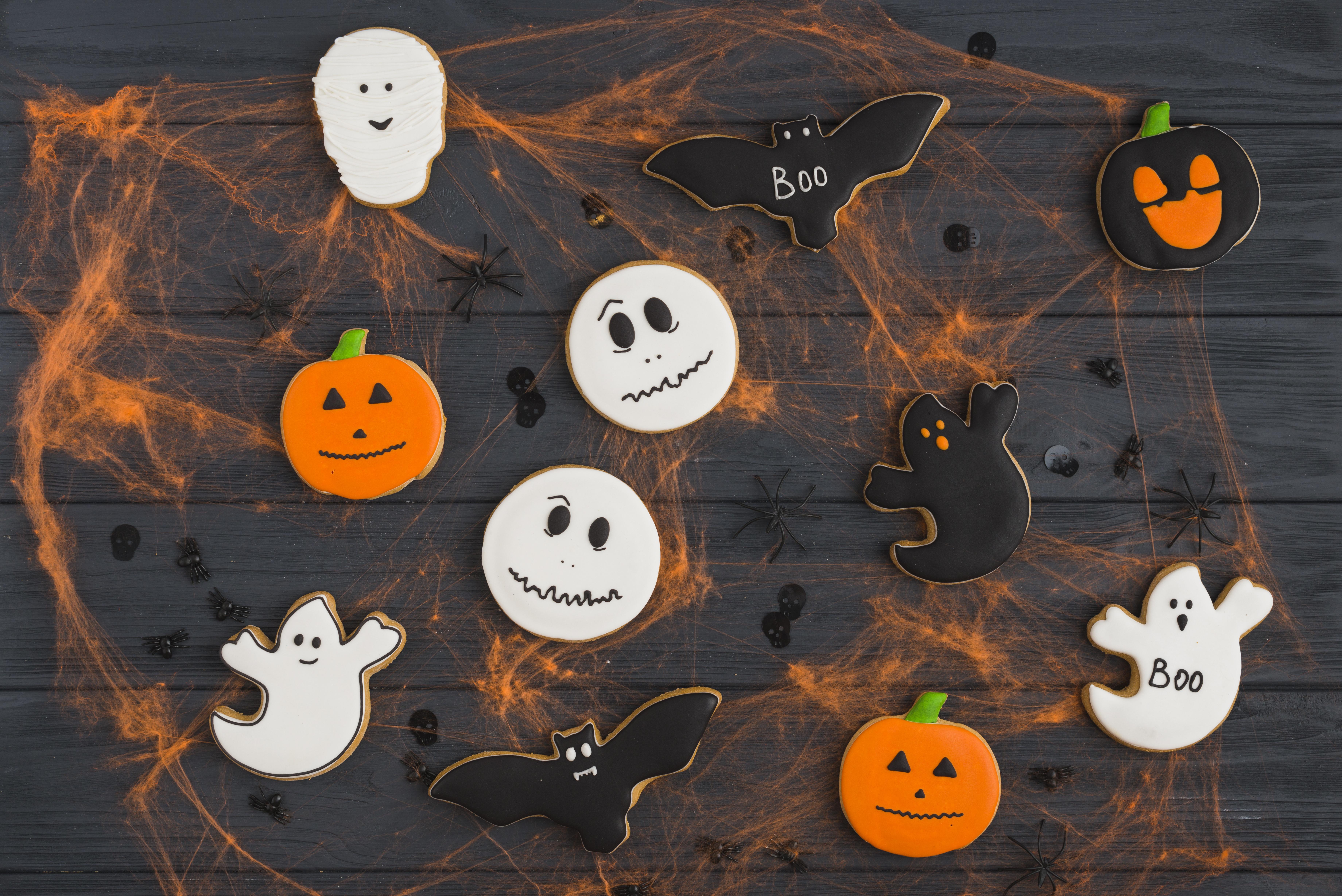 Bat, Ghost, Cookie, Pumpkin, Halloween wallpaper