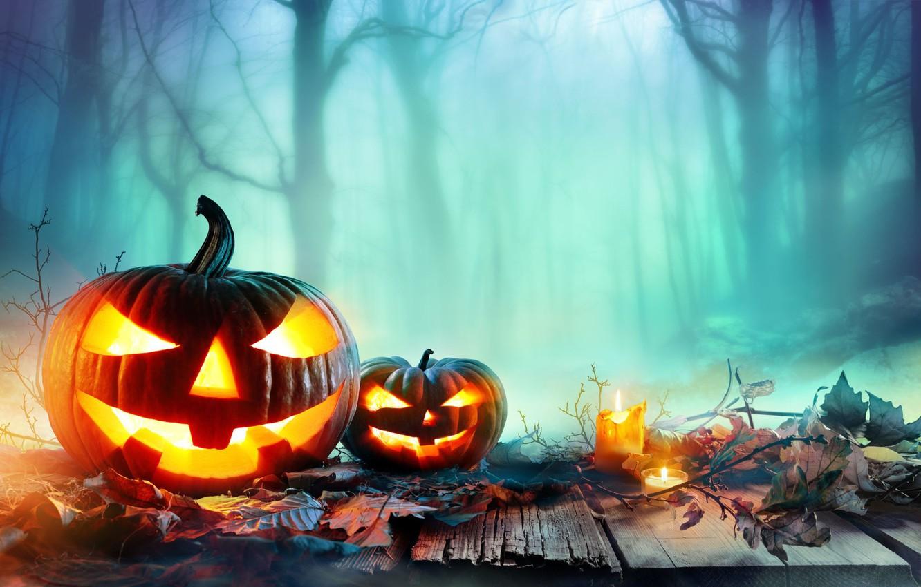 Wallpaper autumn, leaves, candles, Halloween, pumpkin image