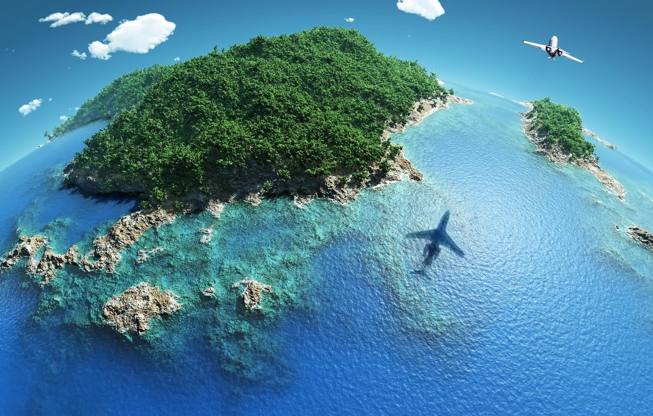Wallpaper the sky, Islands, clouds, tropics, the plane
