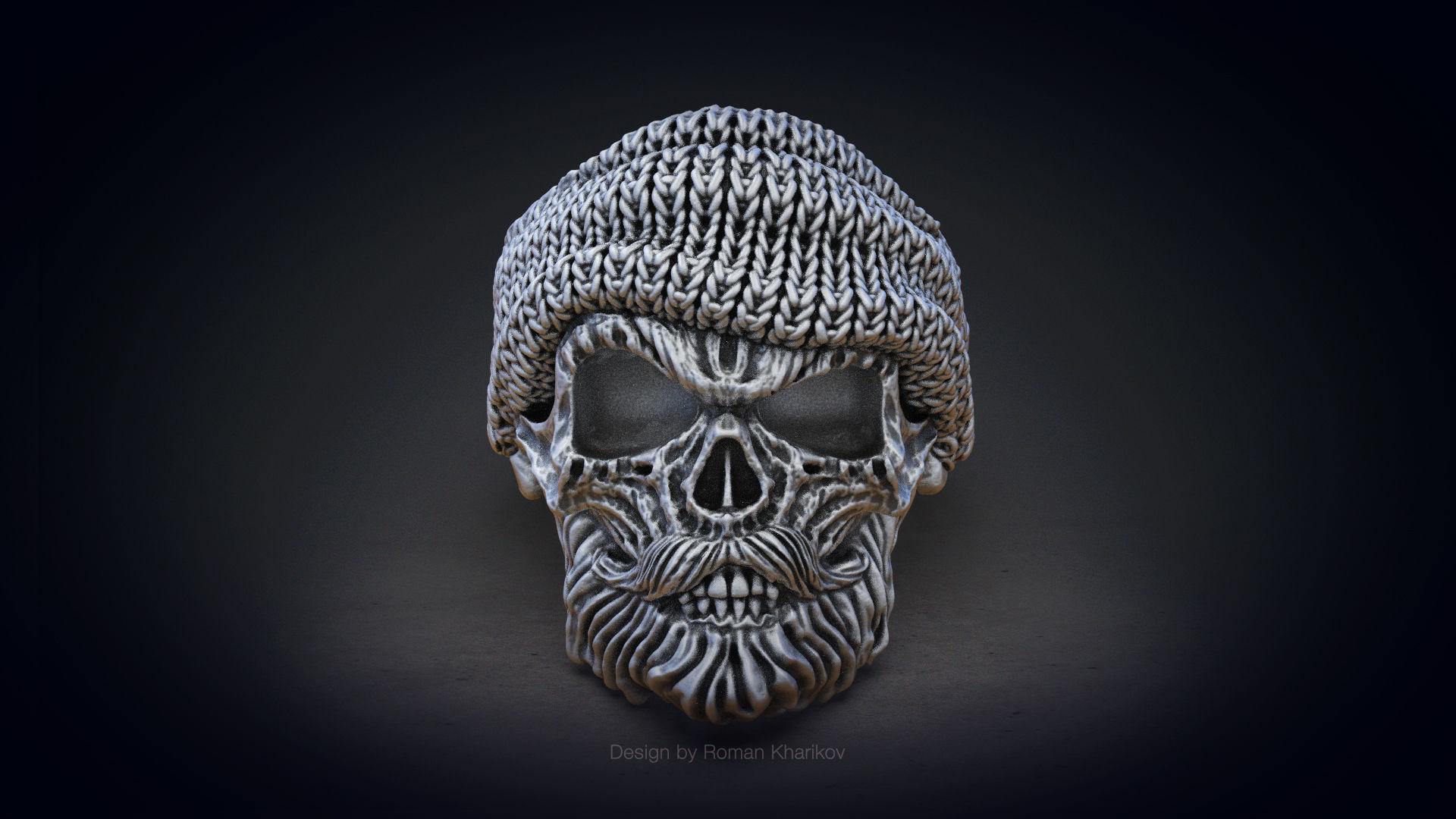 Skull ring with beard 3D model for 3D printingD Print Model