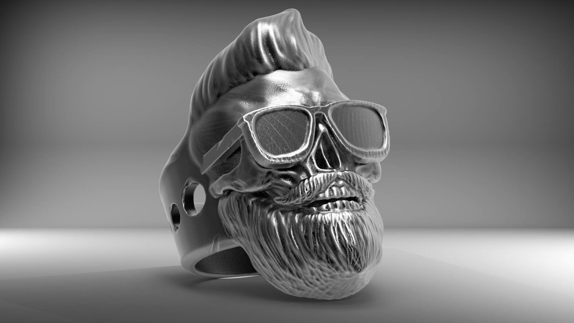 Skull Ring bearded STL 3D model for 3D printerD Print Model
