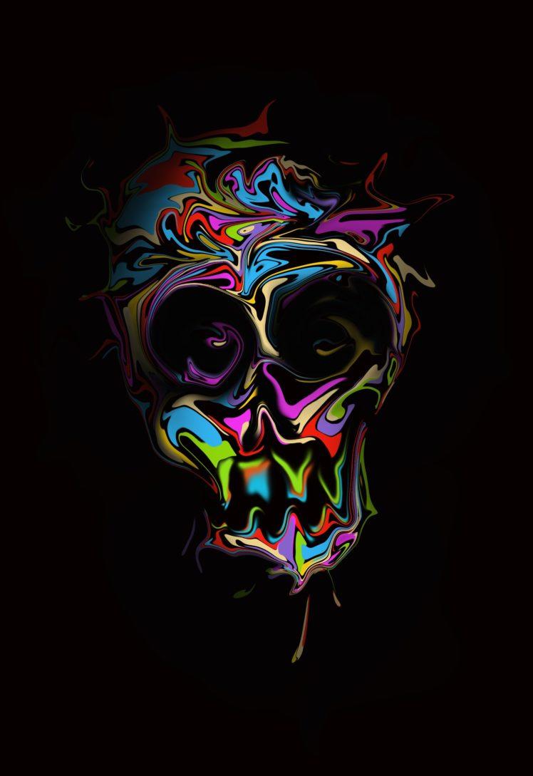 digital art, Skull, Simple background, Colorful, Portrait display, Abstract, Distortion, Black backgrounds Wallpapers HD / Desktop and Mobile Backgrounds