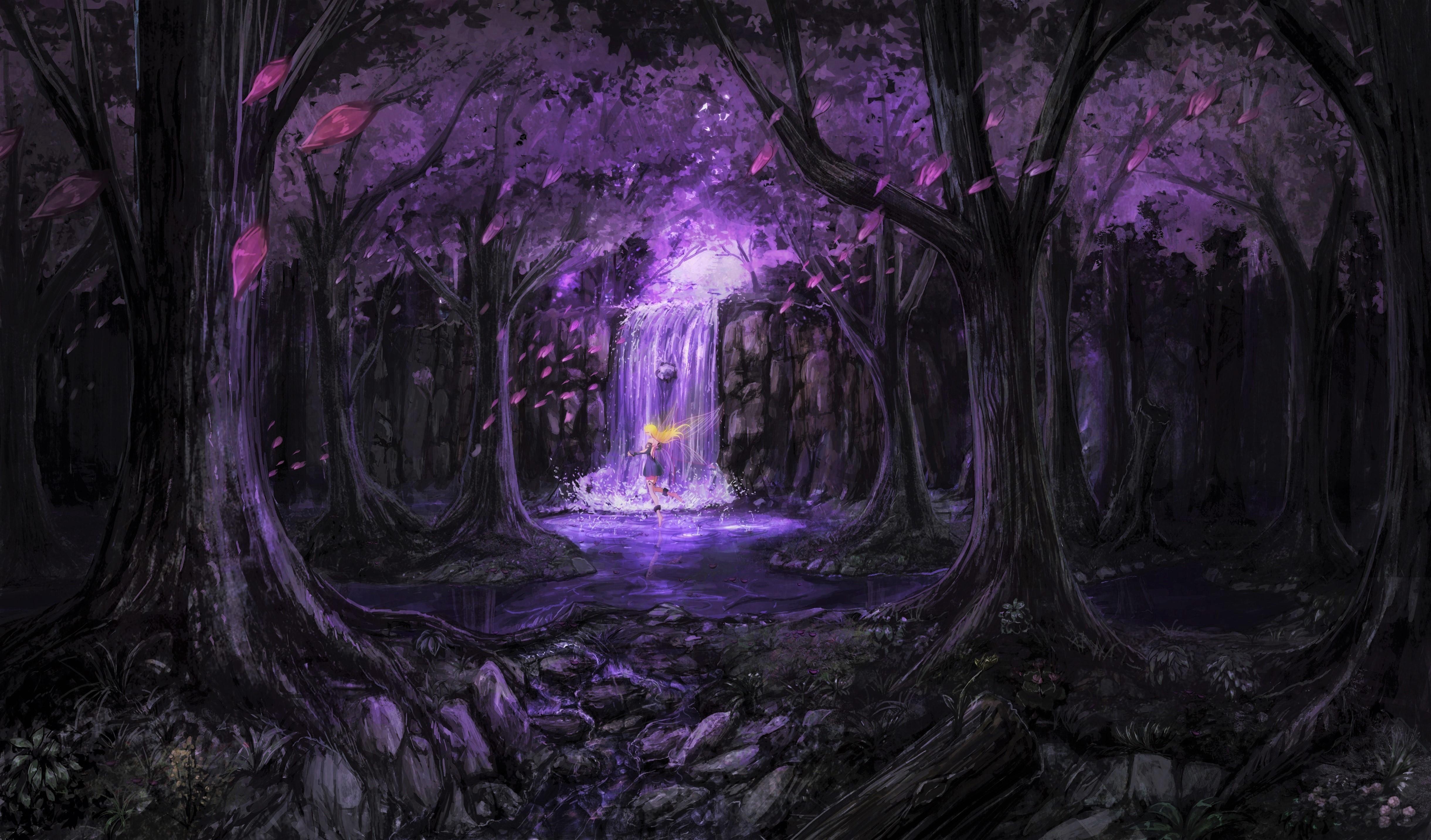 Fairy in Purple Fantasy Forest 4k Ultra HD Wallpaper. Background