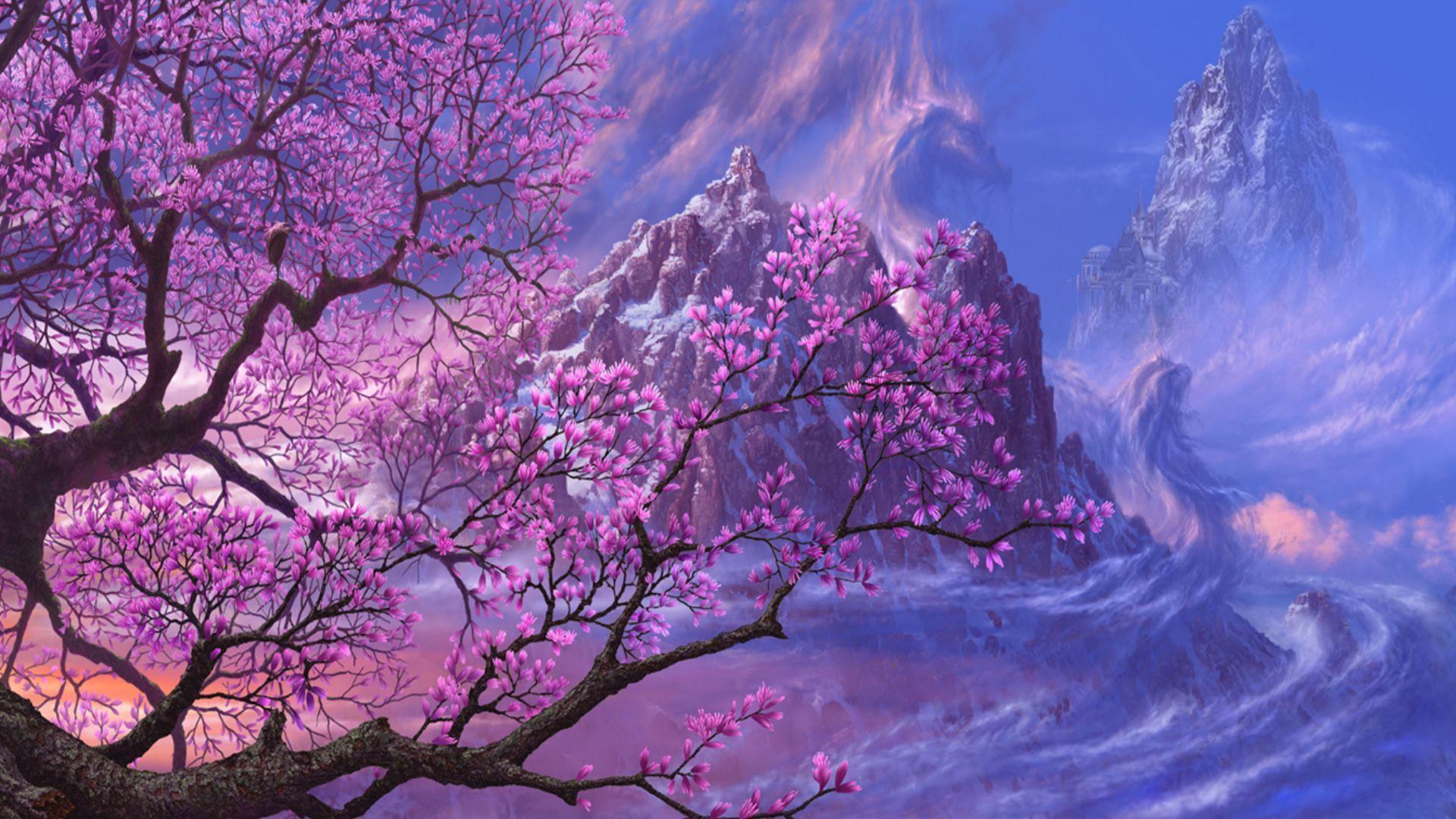 Anime Artwork Asia Dragons Fantasy Art Purple Trees Wallpaper and Free