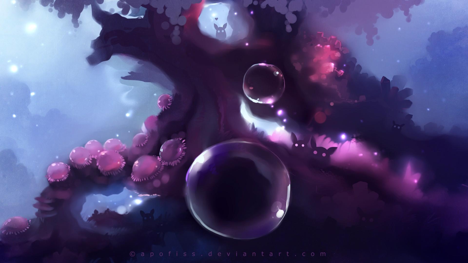 Purple bubbles in the forest wallpaper