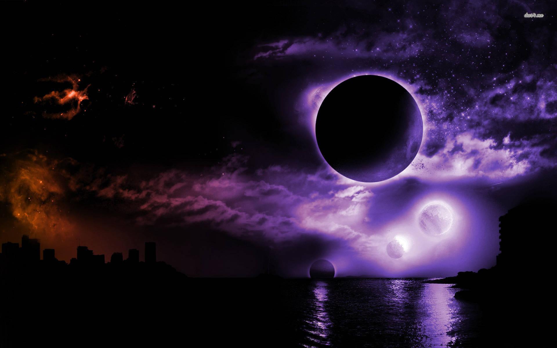 Purple planets on colorful sky wallpaper