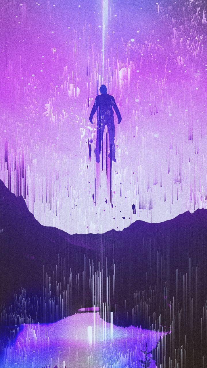 Purple sky, man, dream, glitch art, 720x1280 wallpaper. Glitch