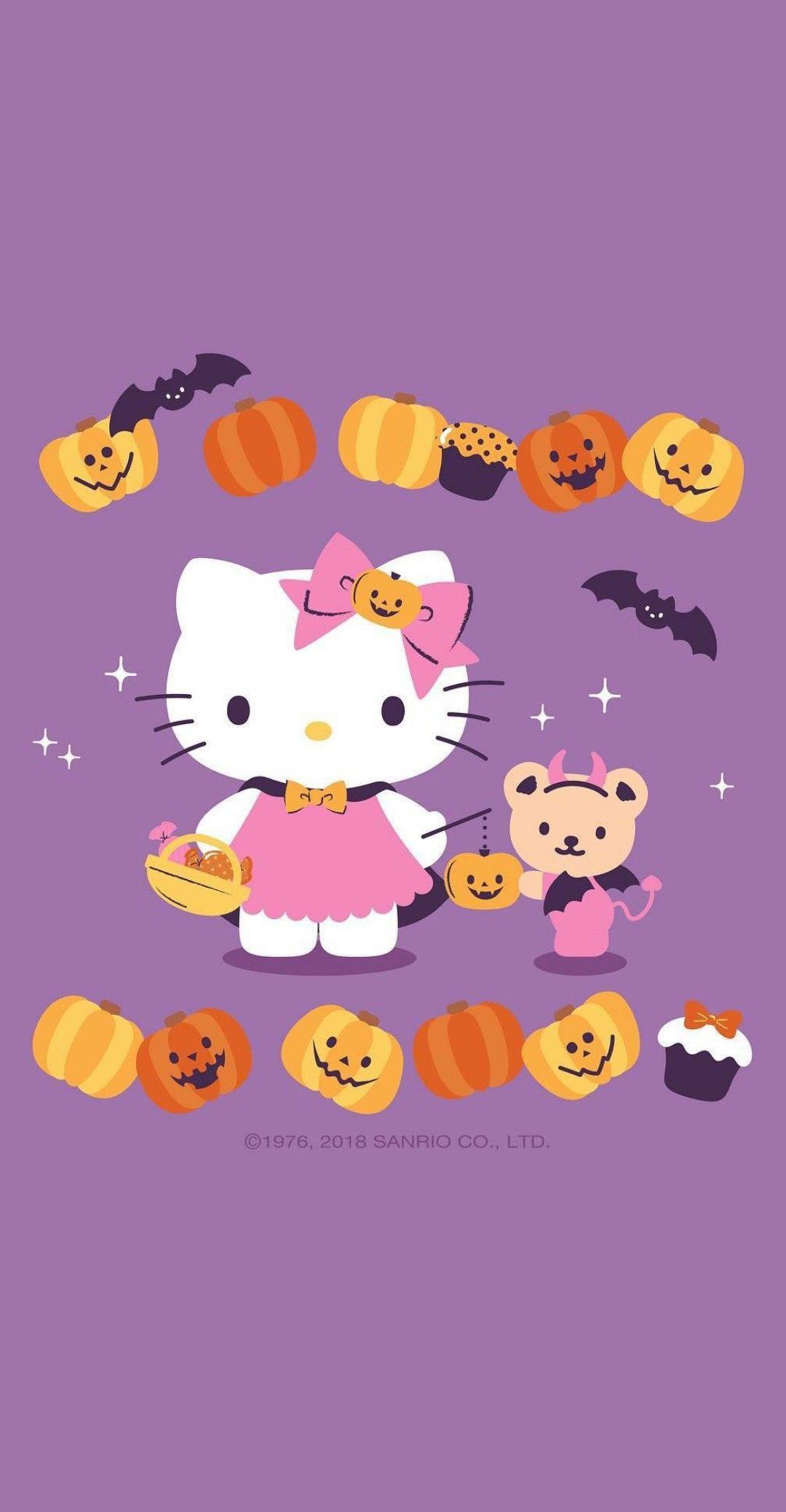 Wallpaper. By Artist Unknown. Hello kitty halloween wallpaper, Hello kitty iphone wallpaper, Hello kitty halloween