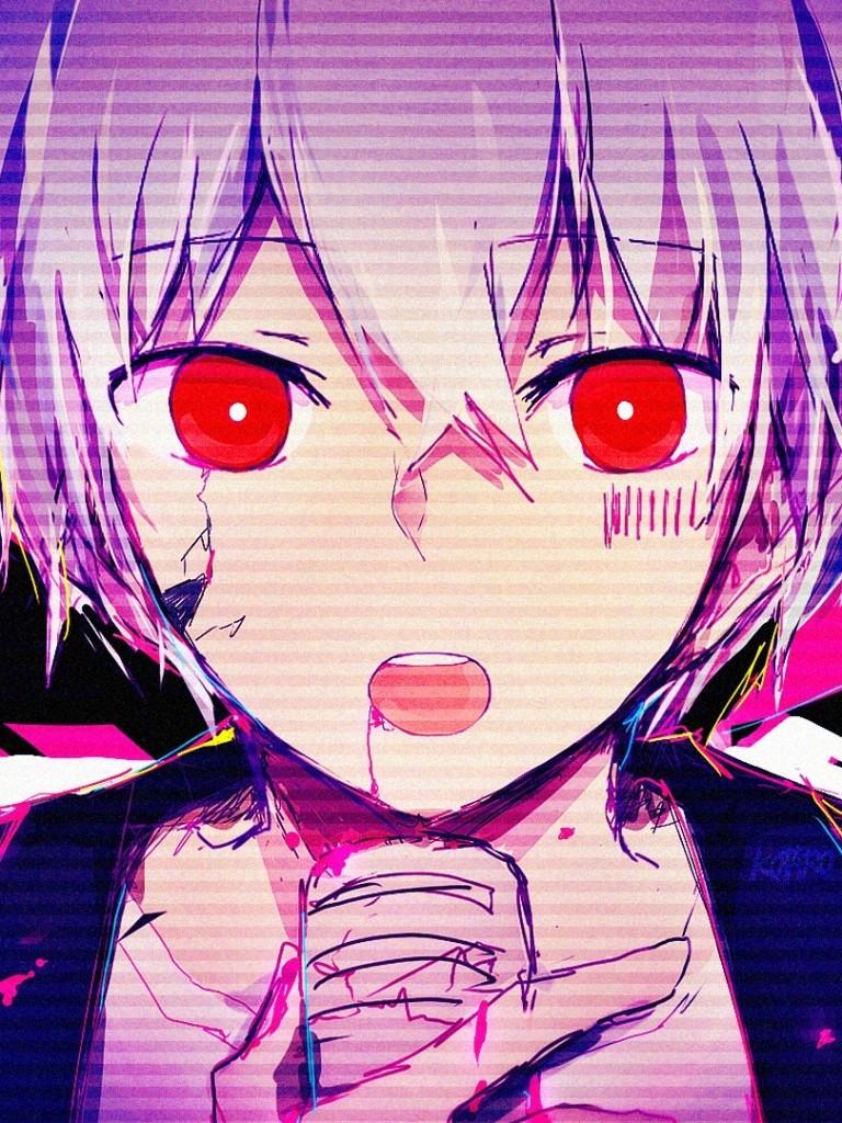 Download 768x1024 Anime Boy, Glitch, Red Eyes, Face Portrait