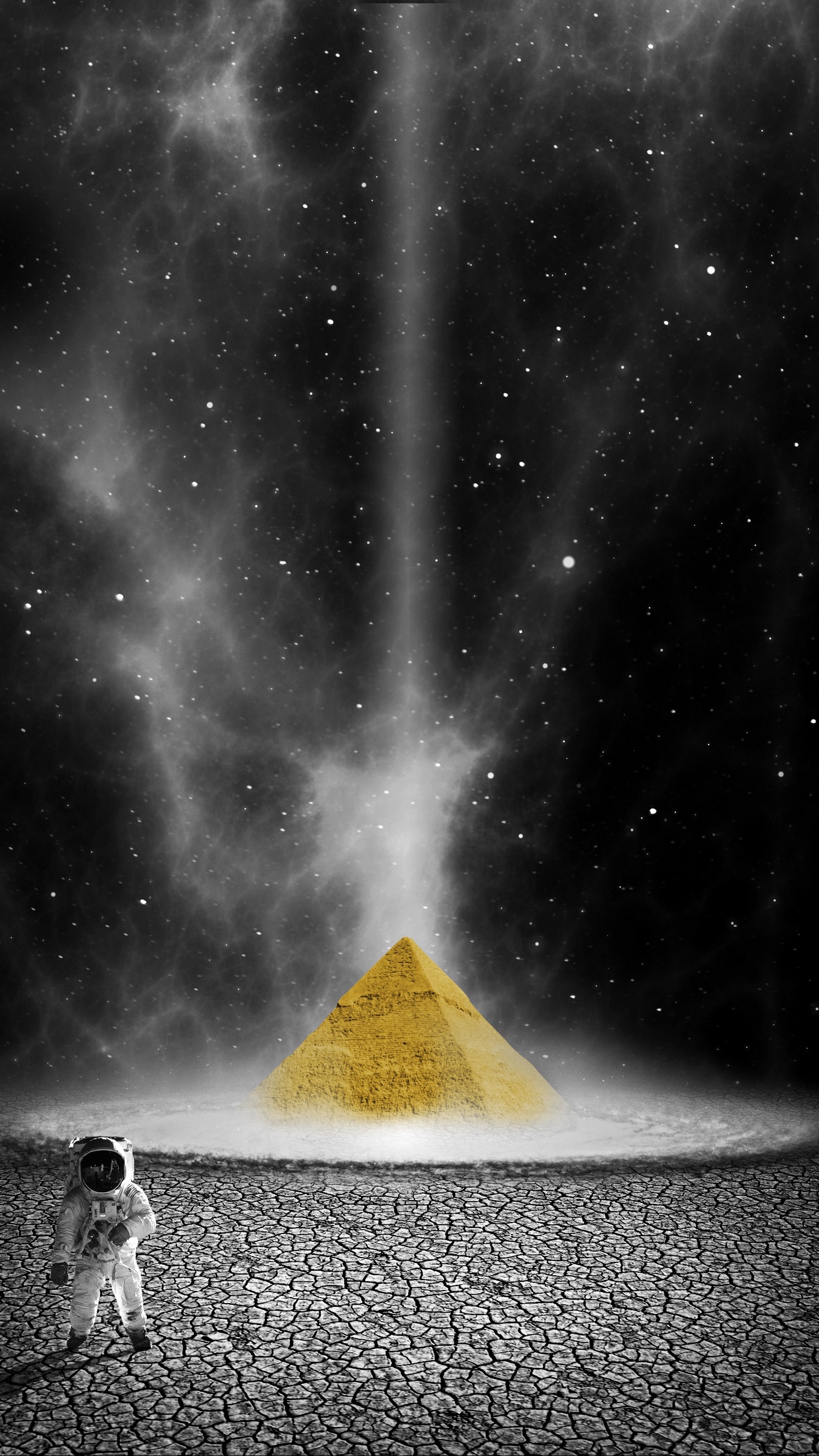 Download wallpaper 1350x2400 astronaut, planet, pyramid