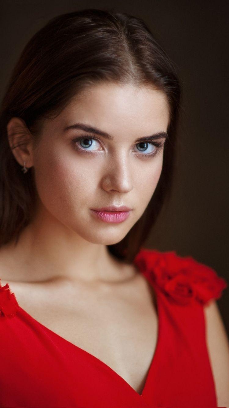 Red dress, cute, woman model, aqua eyes, 750x1334 wallpaper. Beautiful girl face, Beauty girl, Brunette beauty