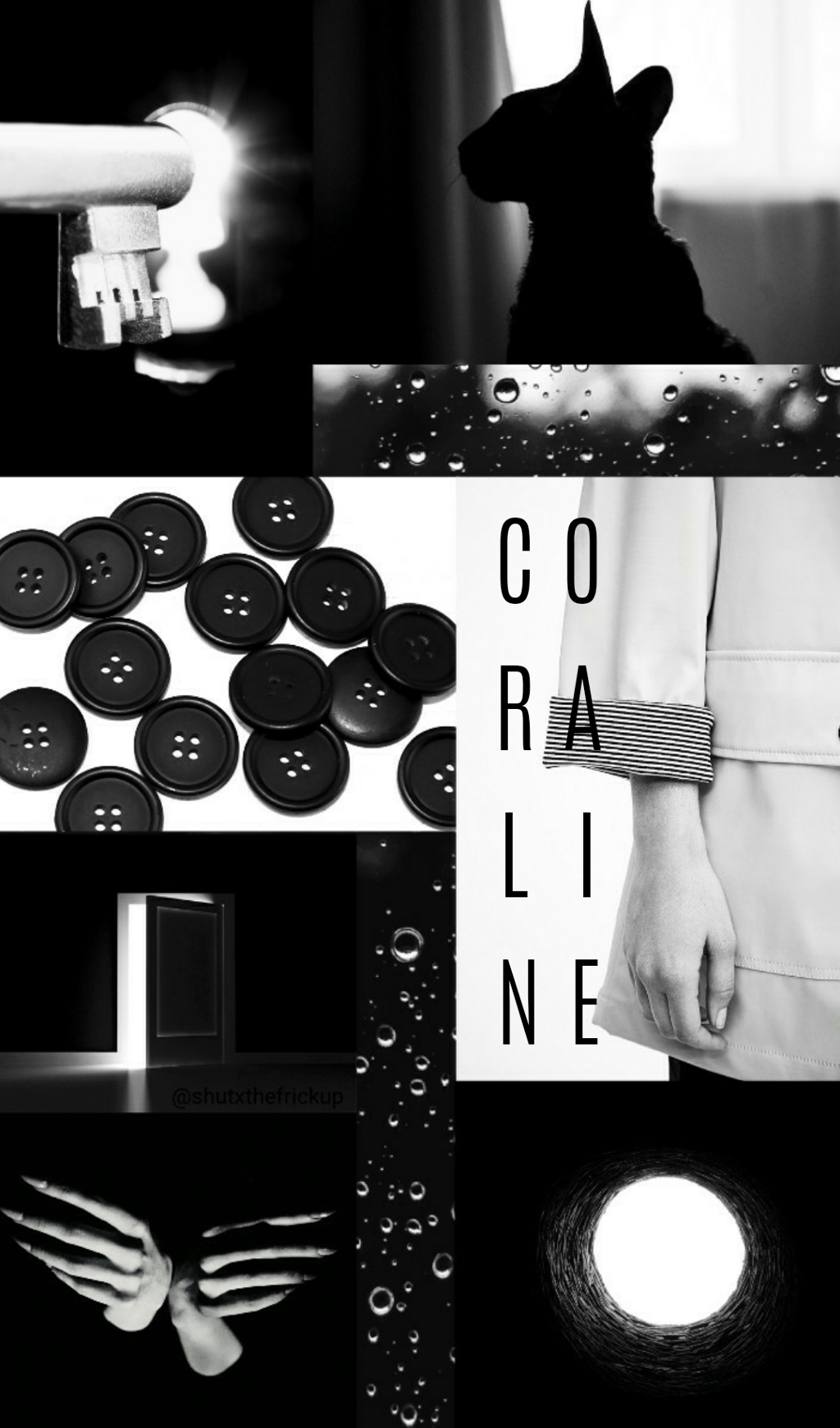 Black & White Coraline Movie Aesthetic Collage Backgrou