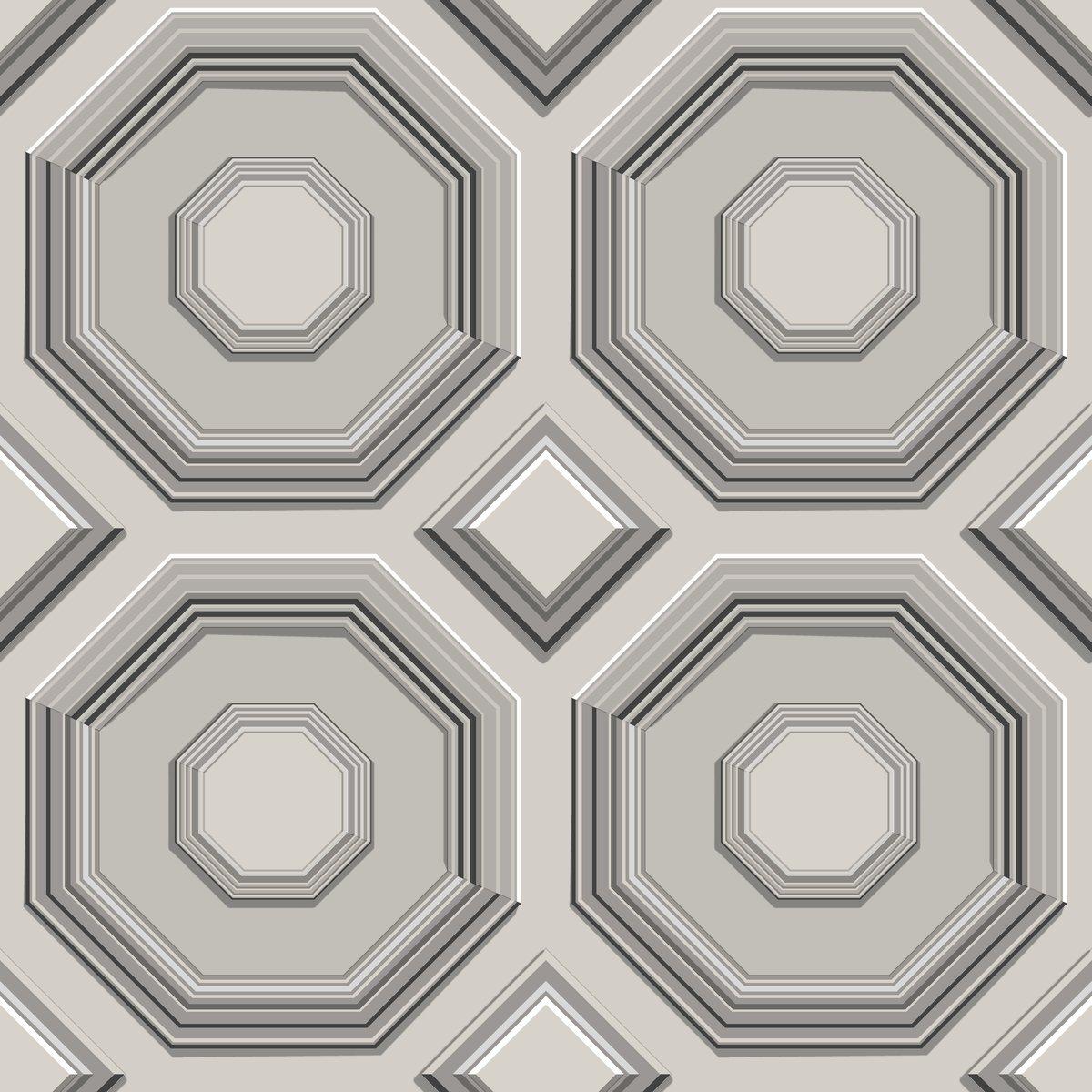 Coffered Octagon Wallpaper in Grey from the Dimensional