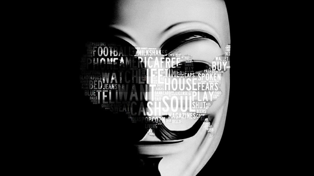 Anonymous typography USA soul masks Guy Fawkes commercial