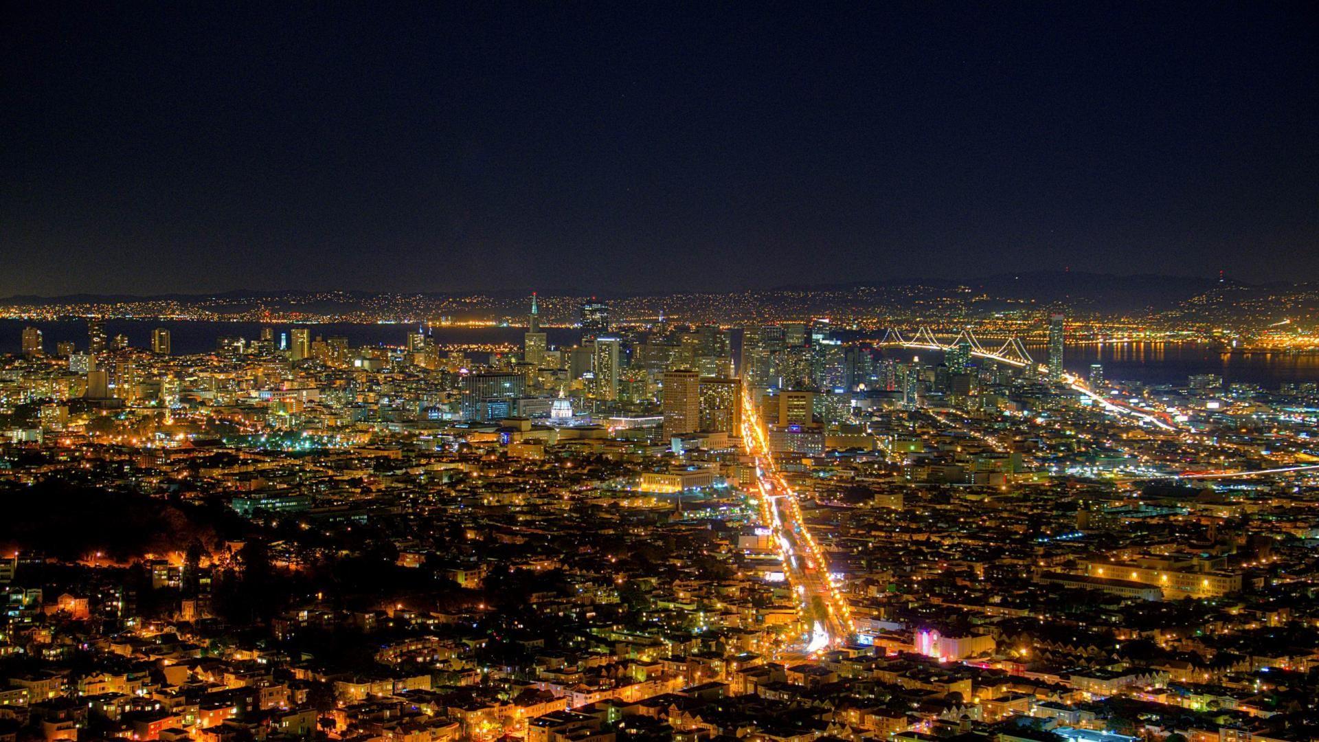Twin Peaks San Francisco Night. California wallpaper