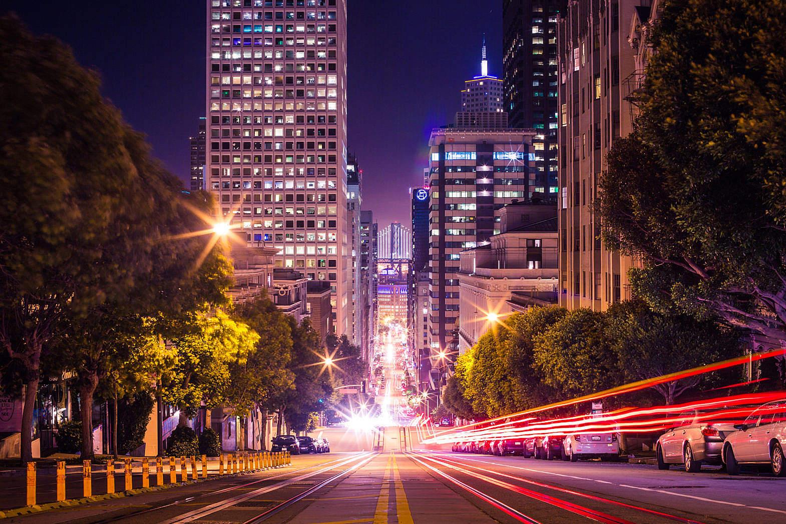 Famous California Street in San Francisco at Night Free