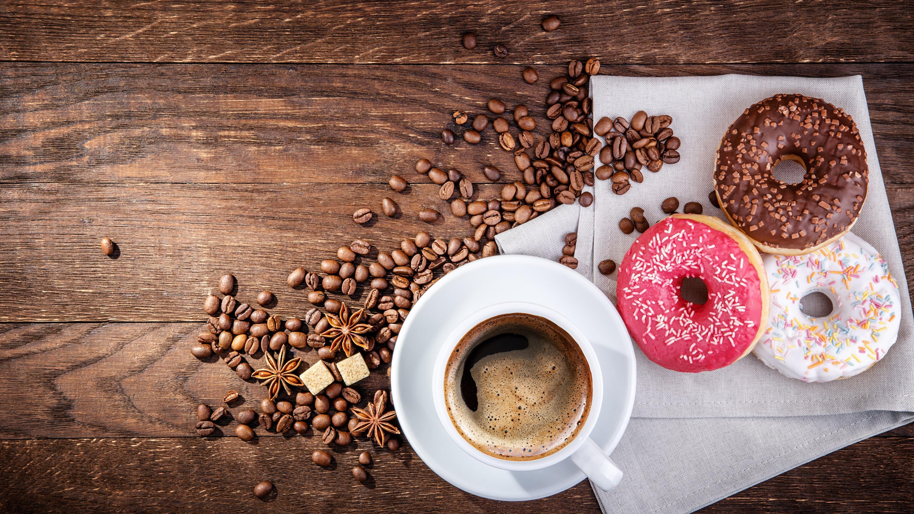 Picture Donuts Coffee Grain Cup Food 3840x2160