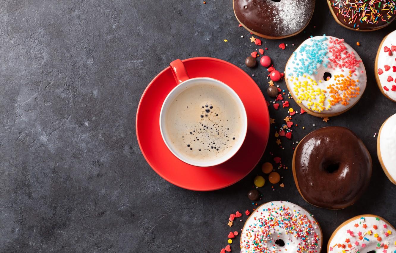 Wallpaper coffee, donuts, cup, coffee, donuts image