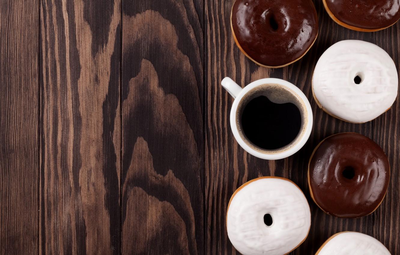 Wallpaper donuts, wood, coffee, donuts, chocalate image