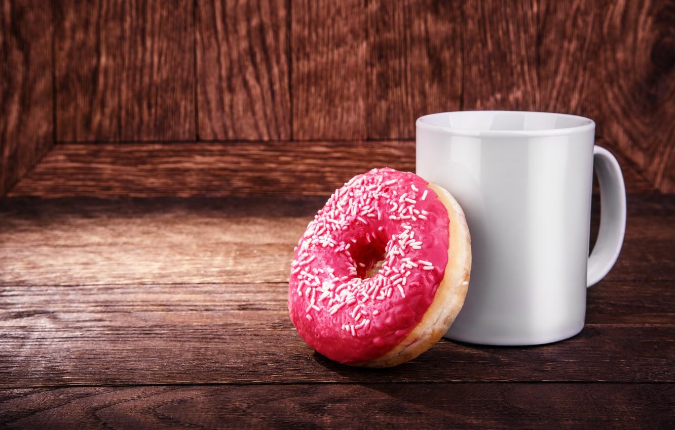 Wallpaper donut, pink, cup, glaze, coffee, donut, a Cup