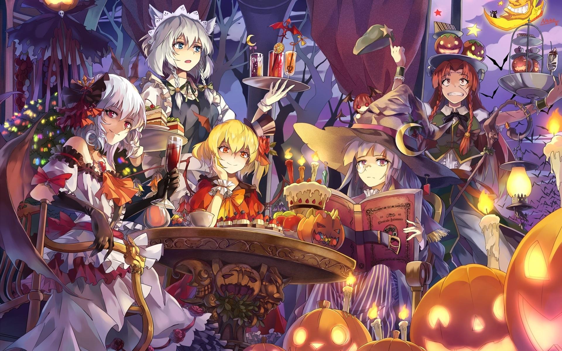 Wallpaper Beautiful anime girls, halloween 1920x1200 HD