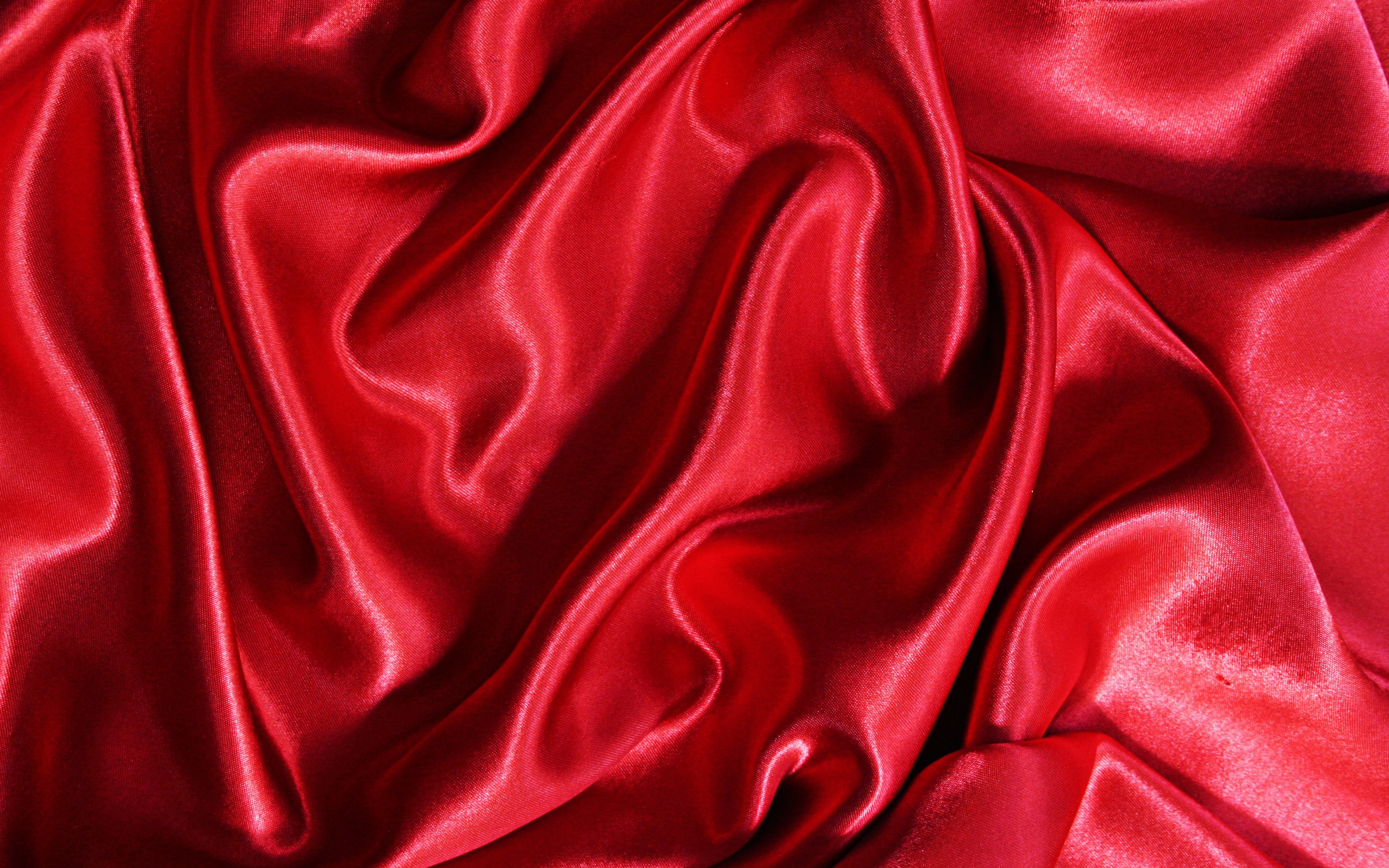 Download wallpaper red silk, blue fabric texture, silk, red