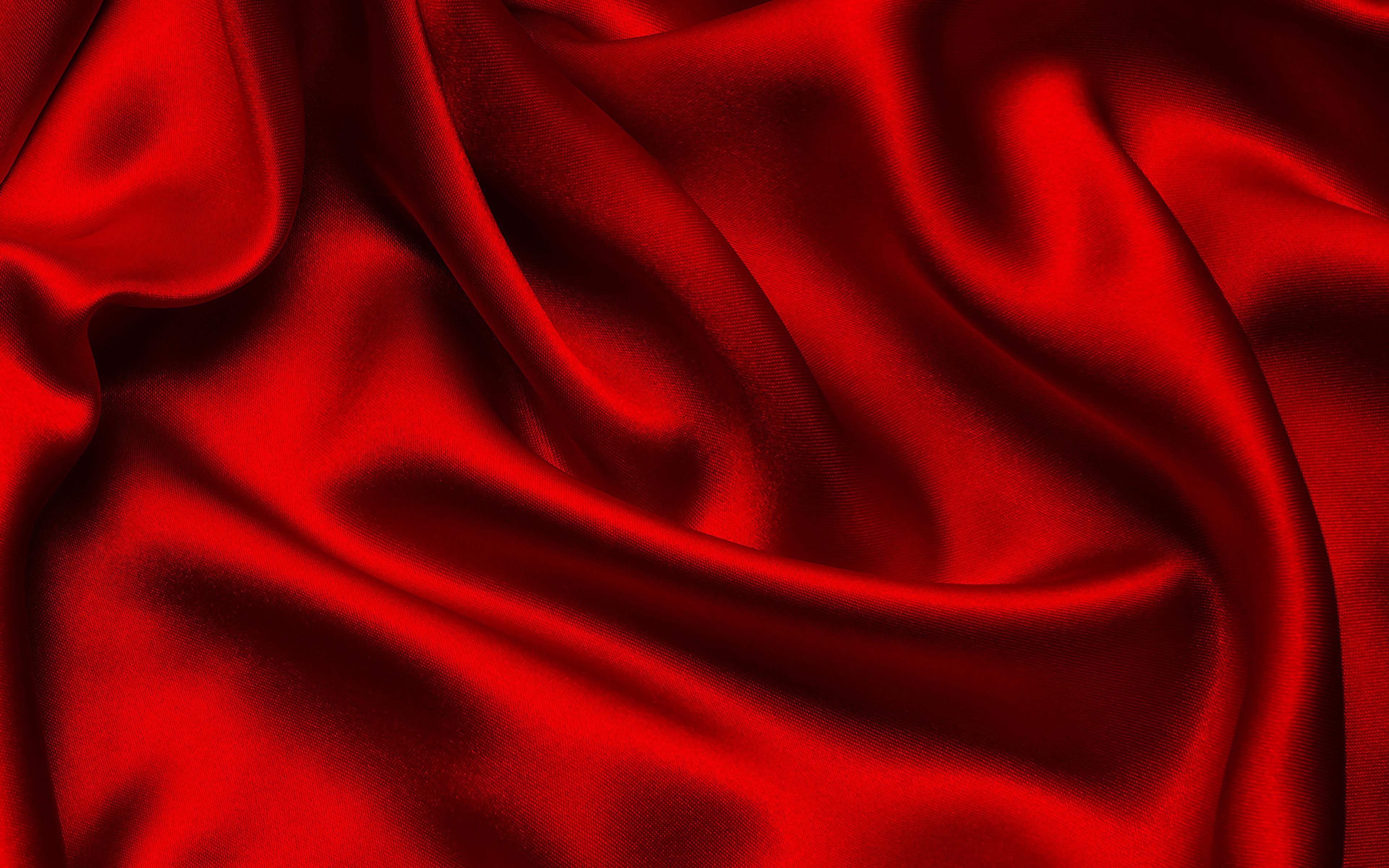 Download wallpaper 4k, red silk, fabric texture, silk, red