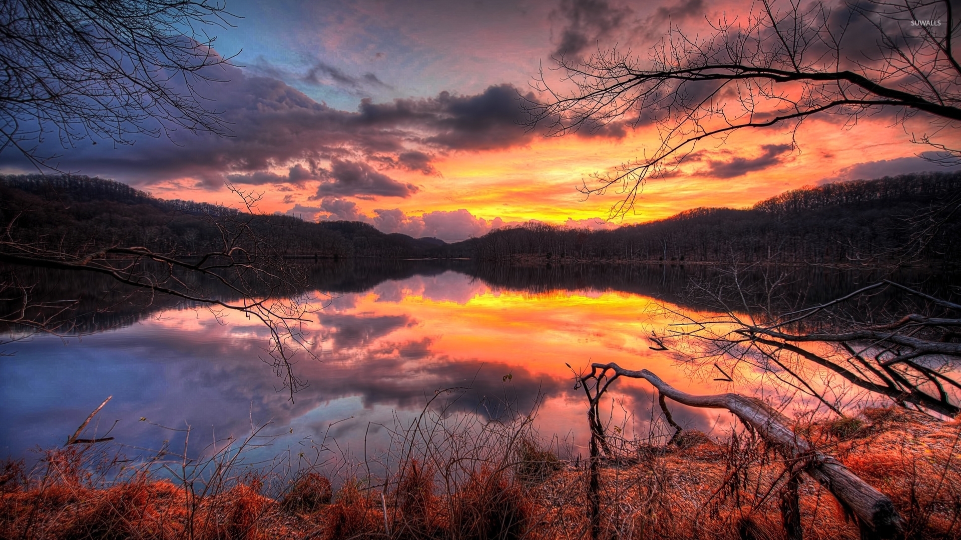 autumn lake sunset