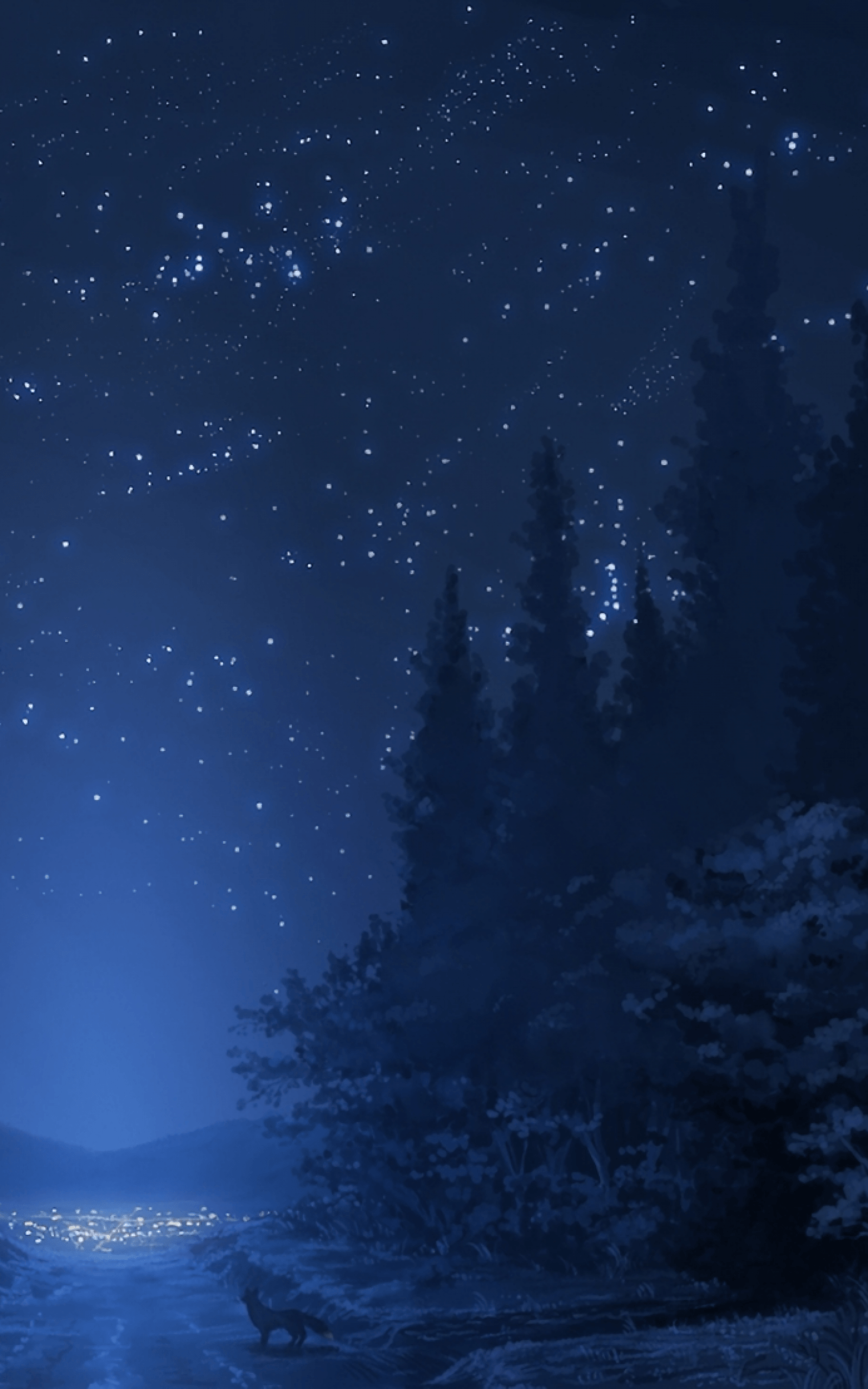Download 1600x2560 Anime Landscape, Forest, Night, Stars, Wolf Wallpaper for Google Nexus 10