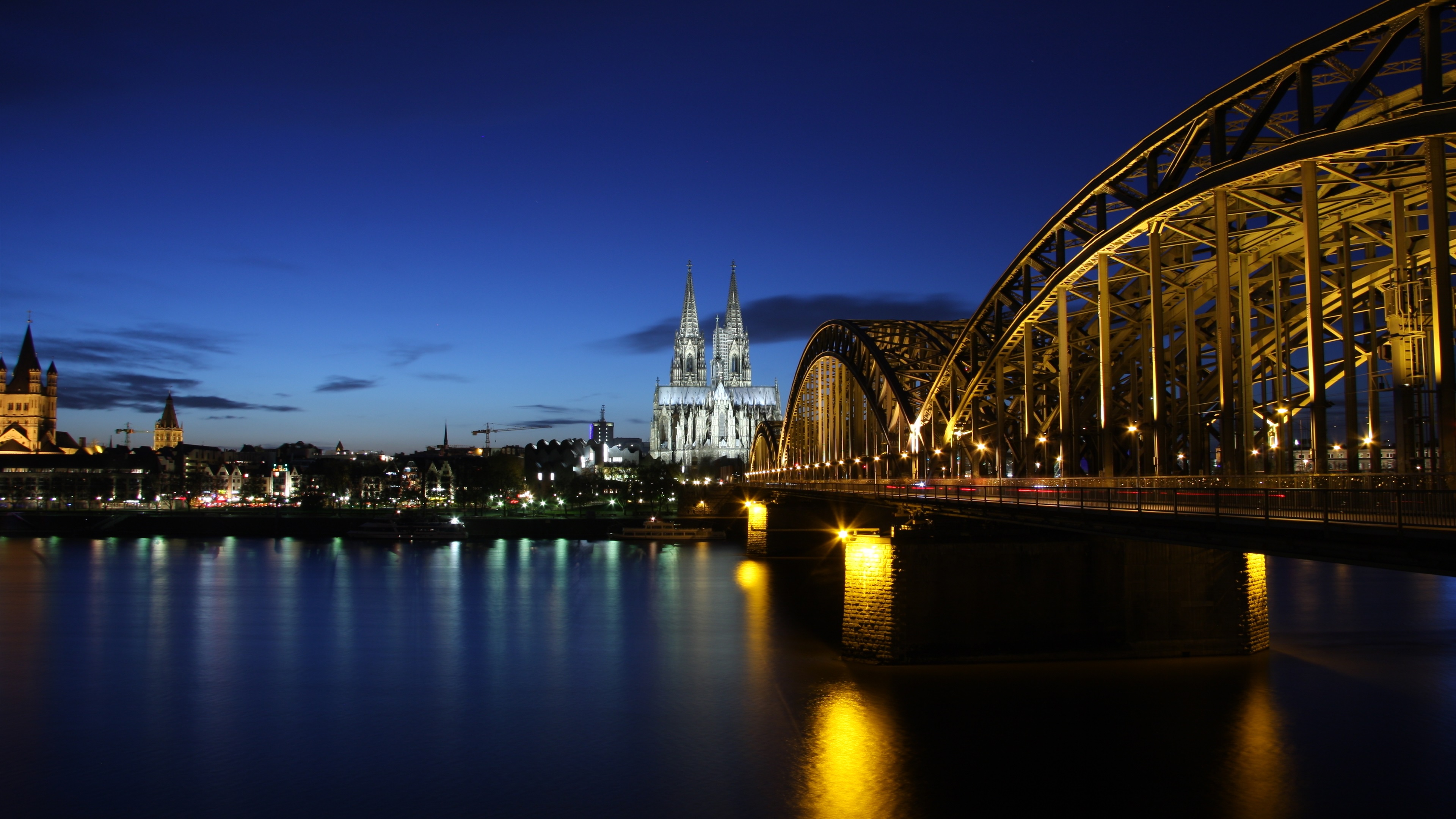 Wallpaper Germany, Cologne, evening, river Rhine, bridge