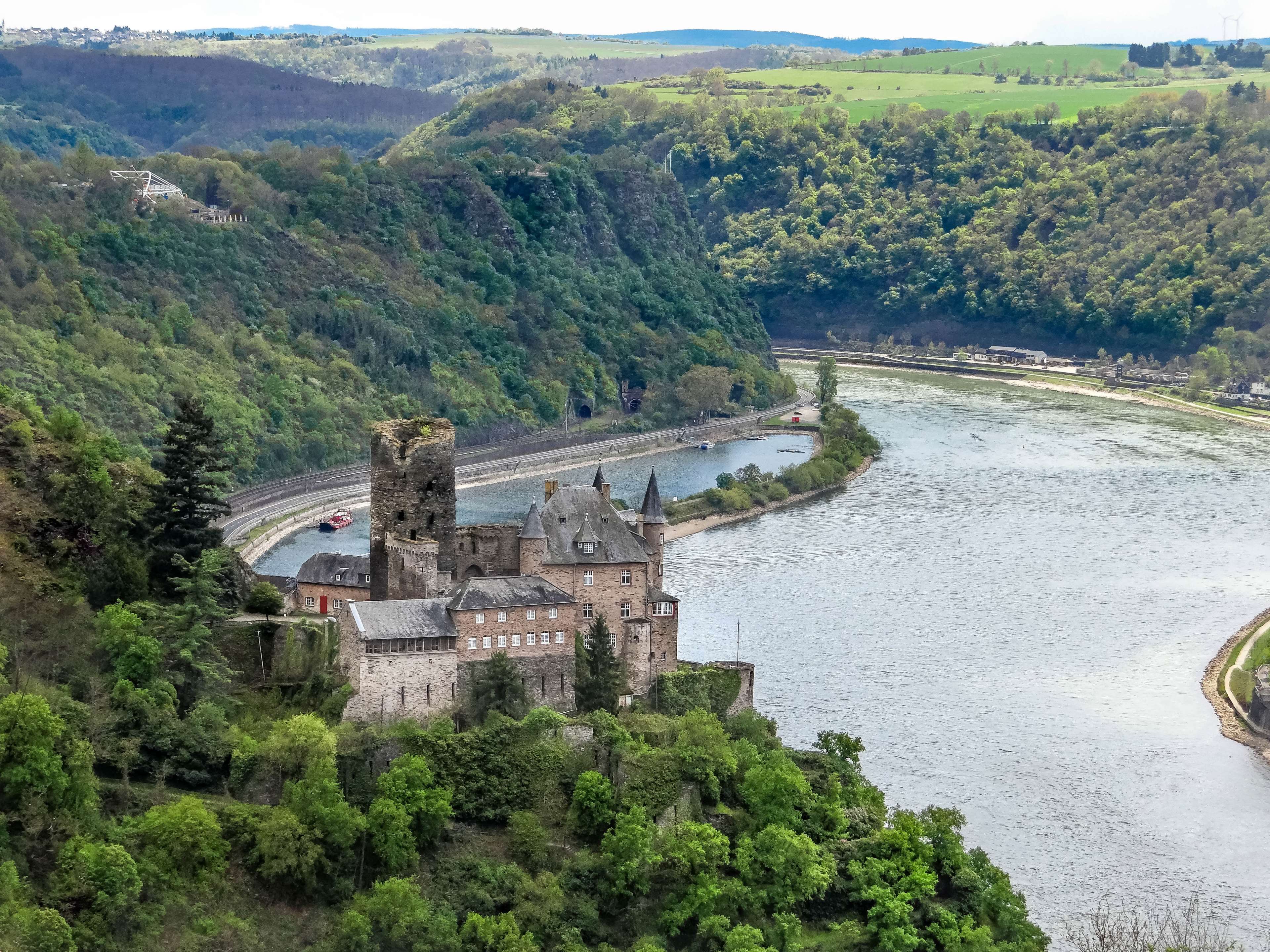 burg katz, castle, current, germany, loreley, medium