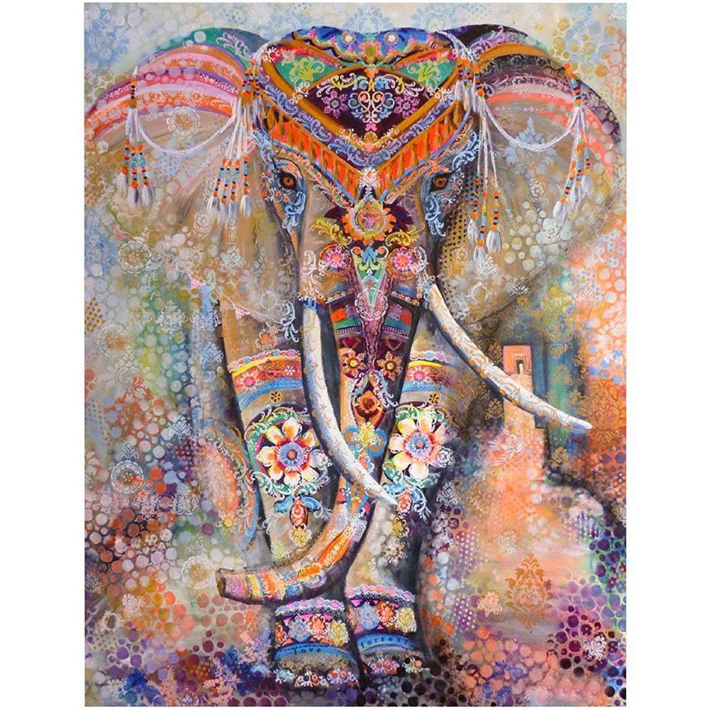 Tribal Watercolor Collage Boho Elephant Wall Fabric Tapestry