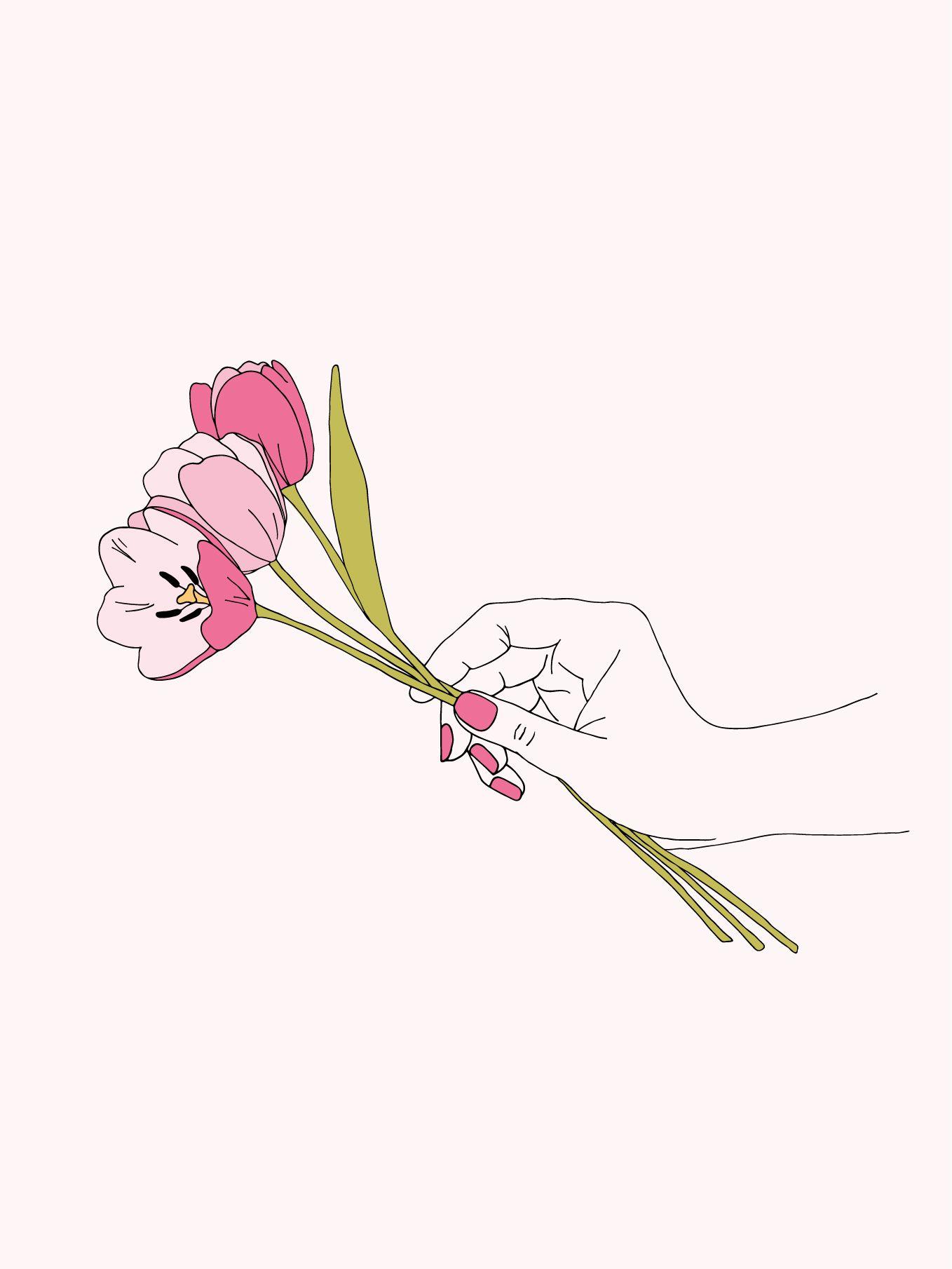 Bouquet desktop and iPad wallpaper. Flower drawing, Realistic flower drawing, Hands holding flowers