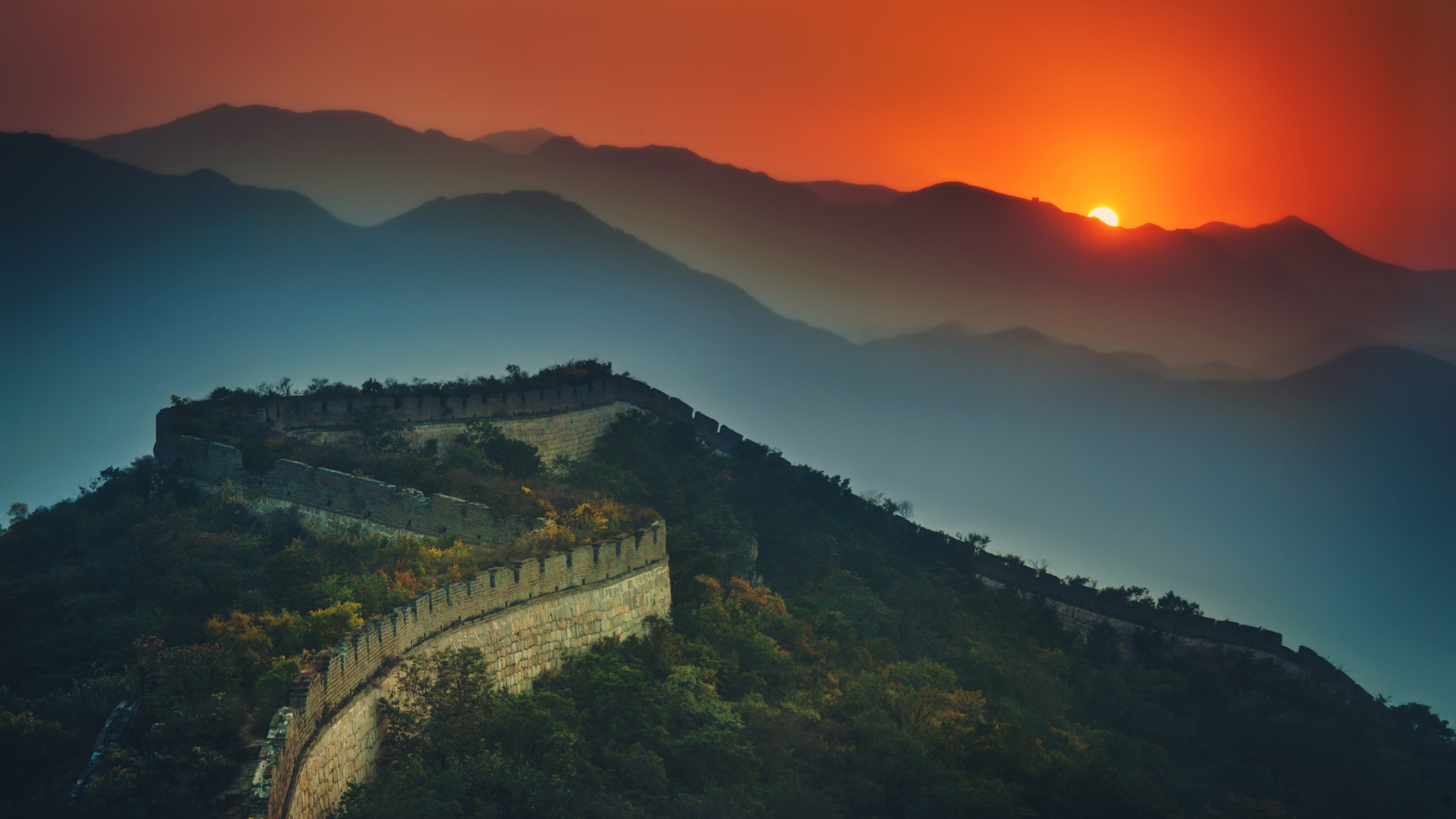 Wallpaper Great Wall of China, Sunset, 5K, World