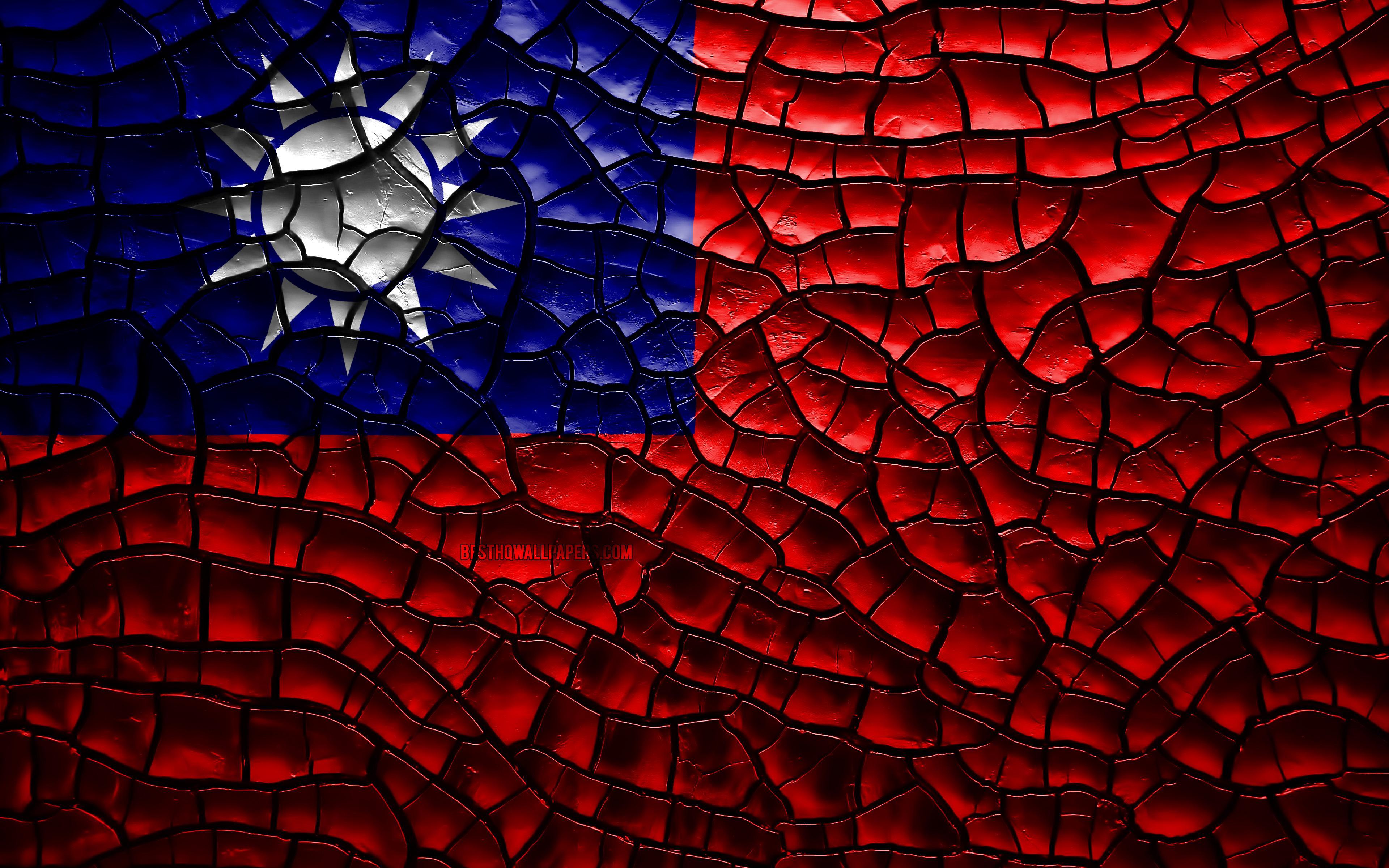 Download wallpaper Flag of Taiwan, 4k, cracked soil, Asia