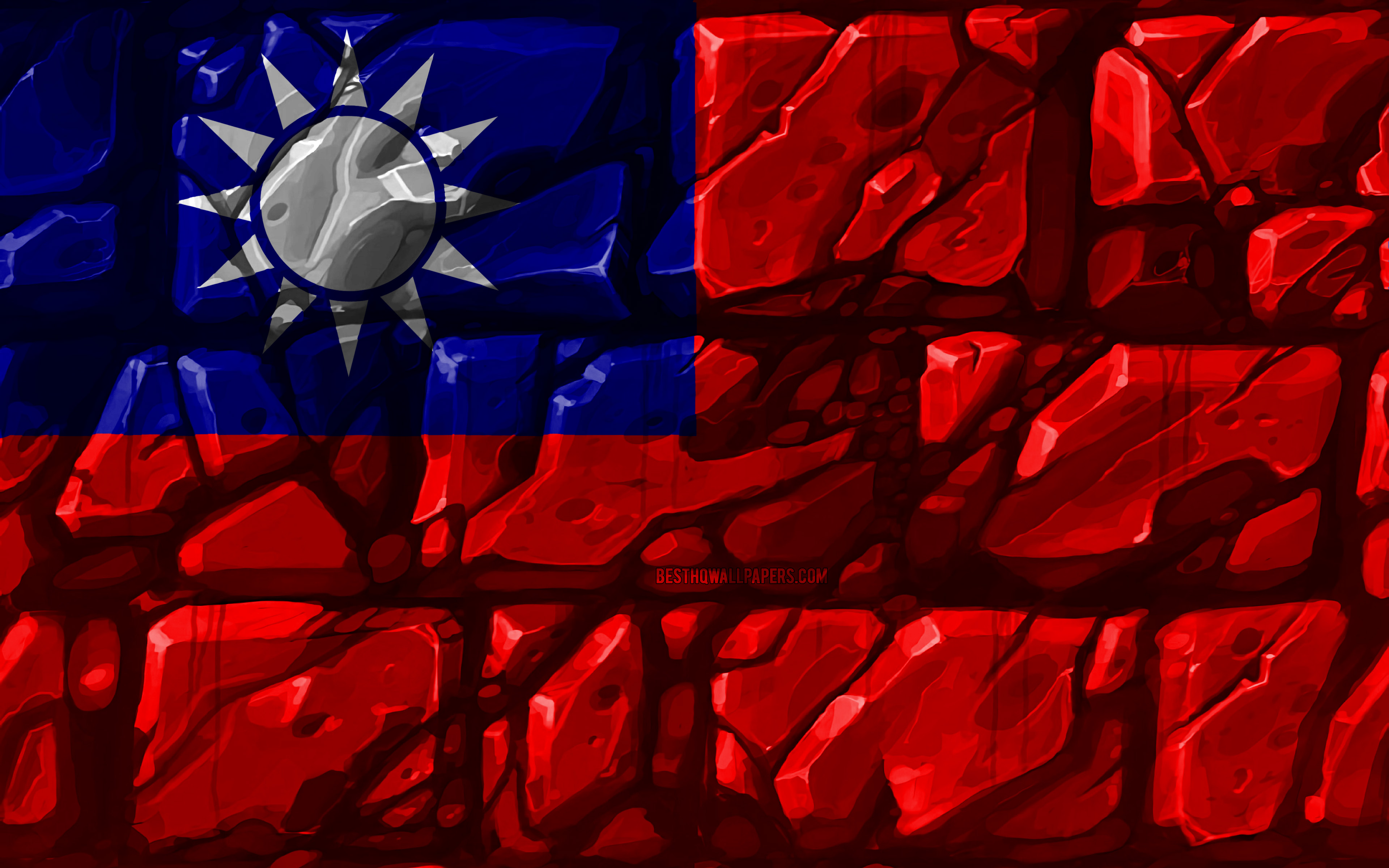 Download wallpaper Taiwanese flag, brickwall, 4k, Asian