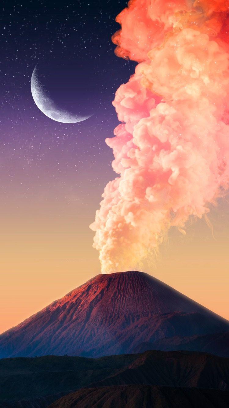 Night volcano. Phone Wallpaper. Volcano wallpaper