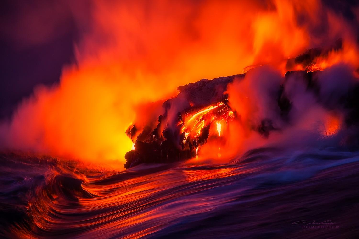 Tom Kualii, Volcanic eruption, Volcano, Sea, Water, Colorful