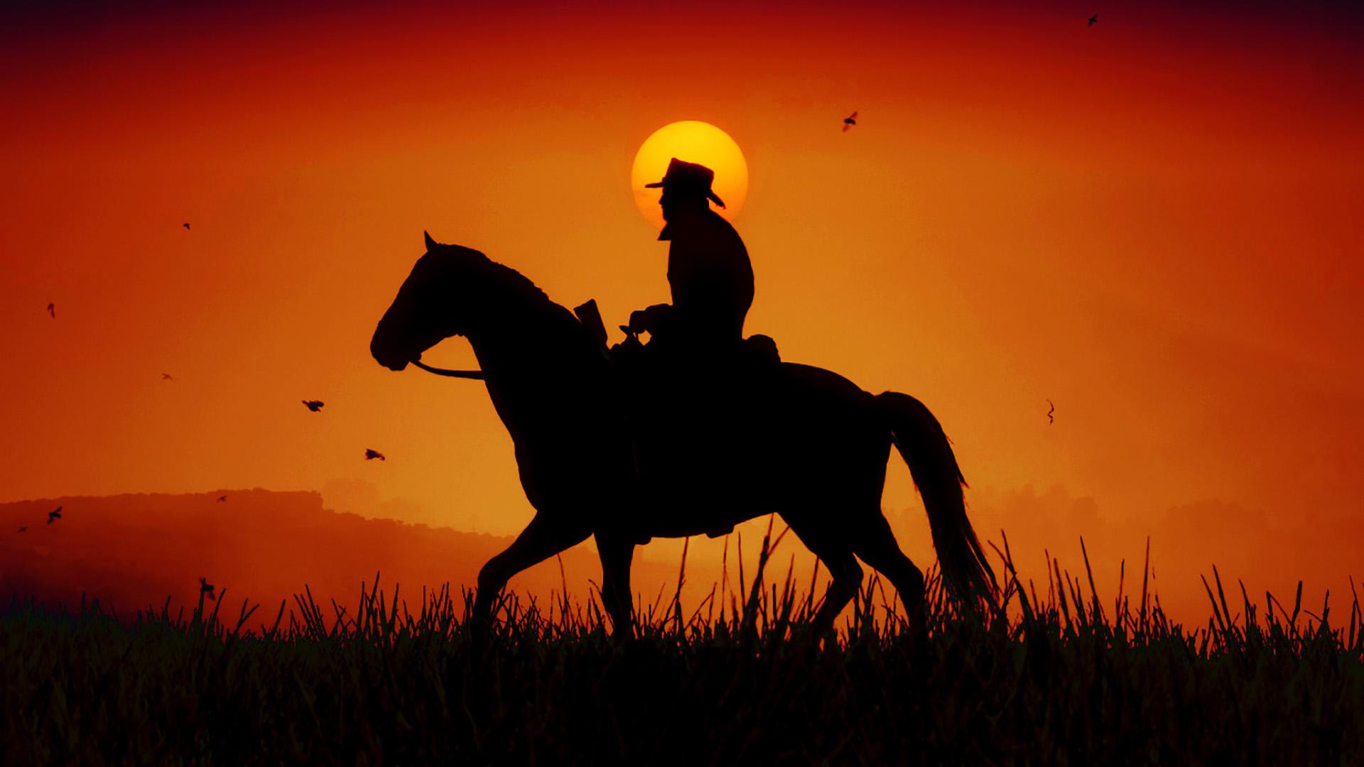 Wallpaper of Cowboy, Horse, Silhouette, Western, RDR2
