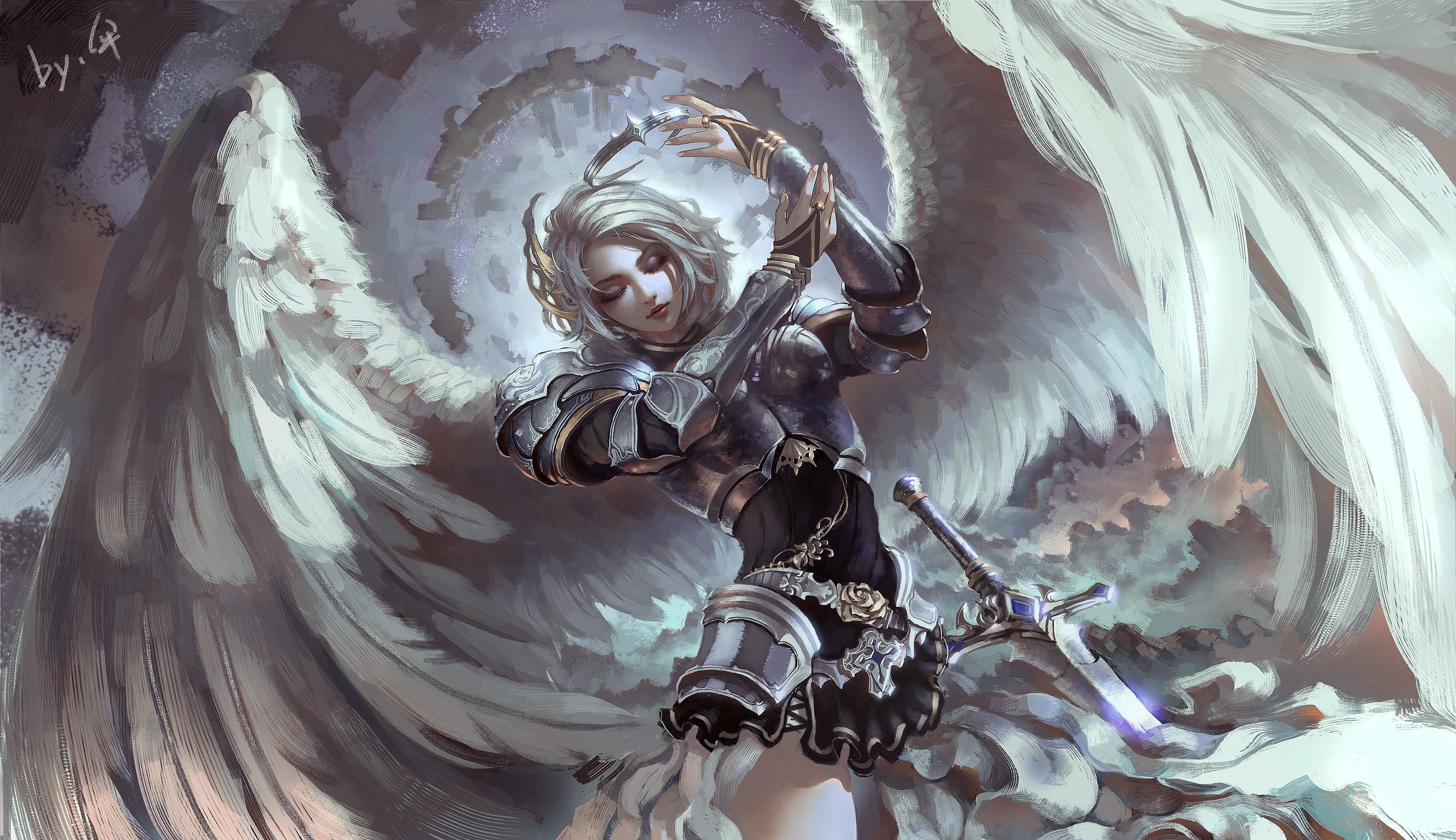 women fantasy art angel artwork sword wallpaper