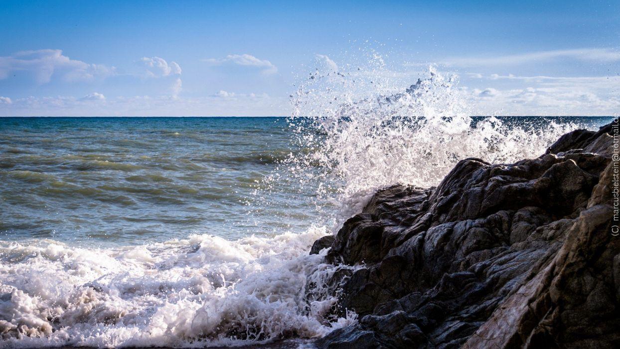 Ocean nature rocks splashes sea wallpapers