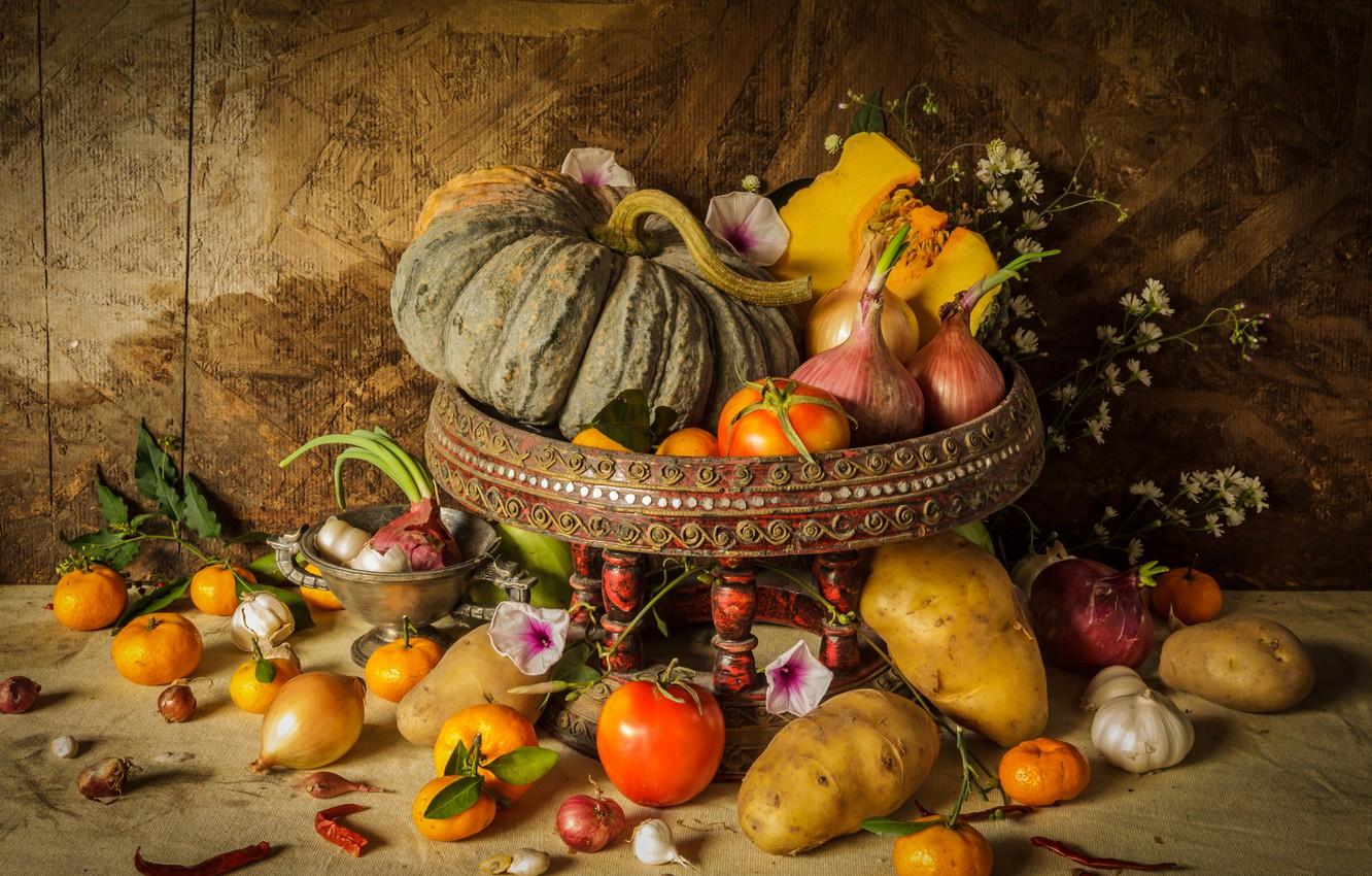 Autumn harvest vegetables fruits wallpaperx1600