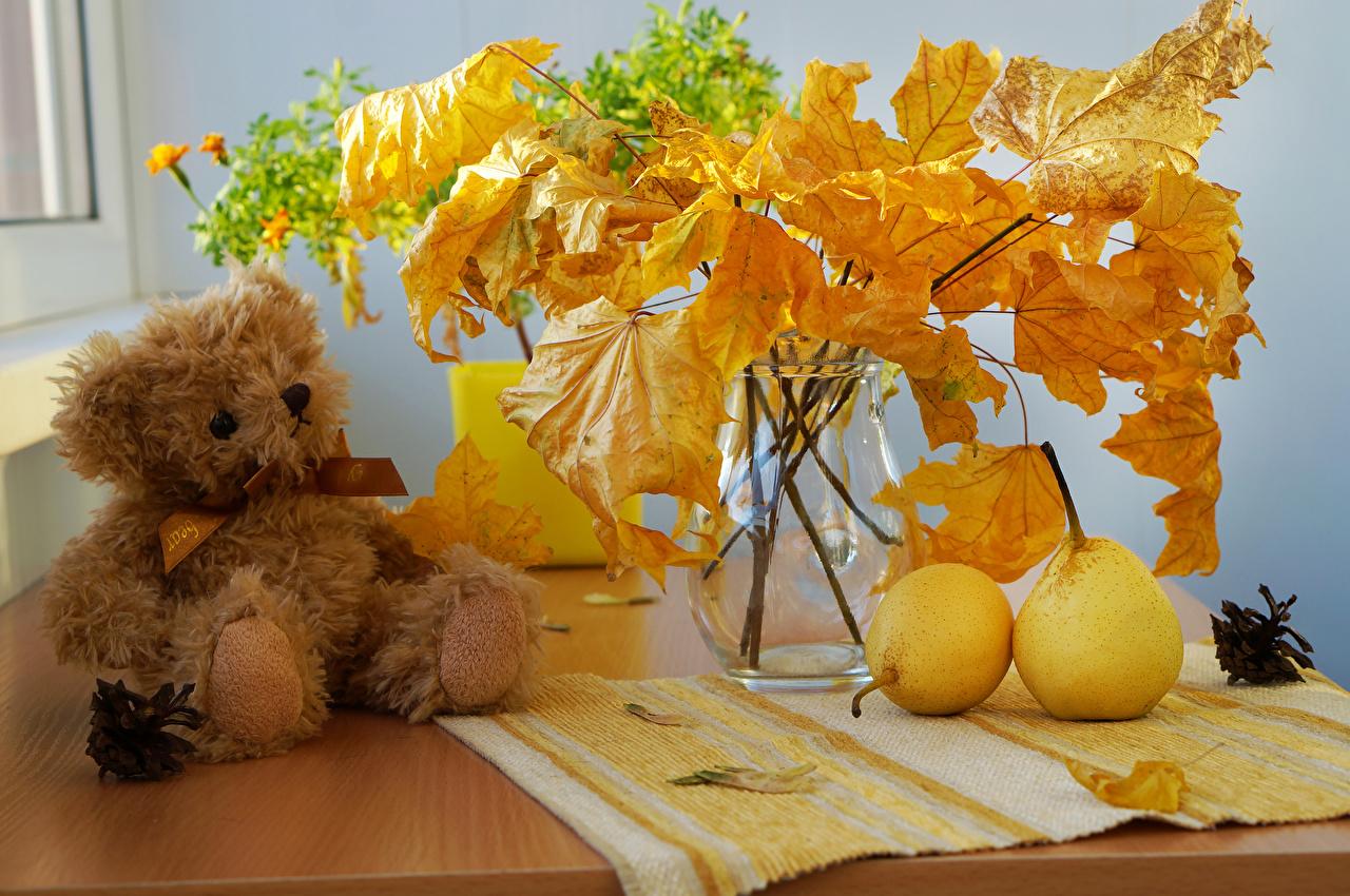 Desktop Wallpaper Foliage Nature Autumn Pears Teddy bear Vase