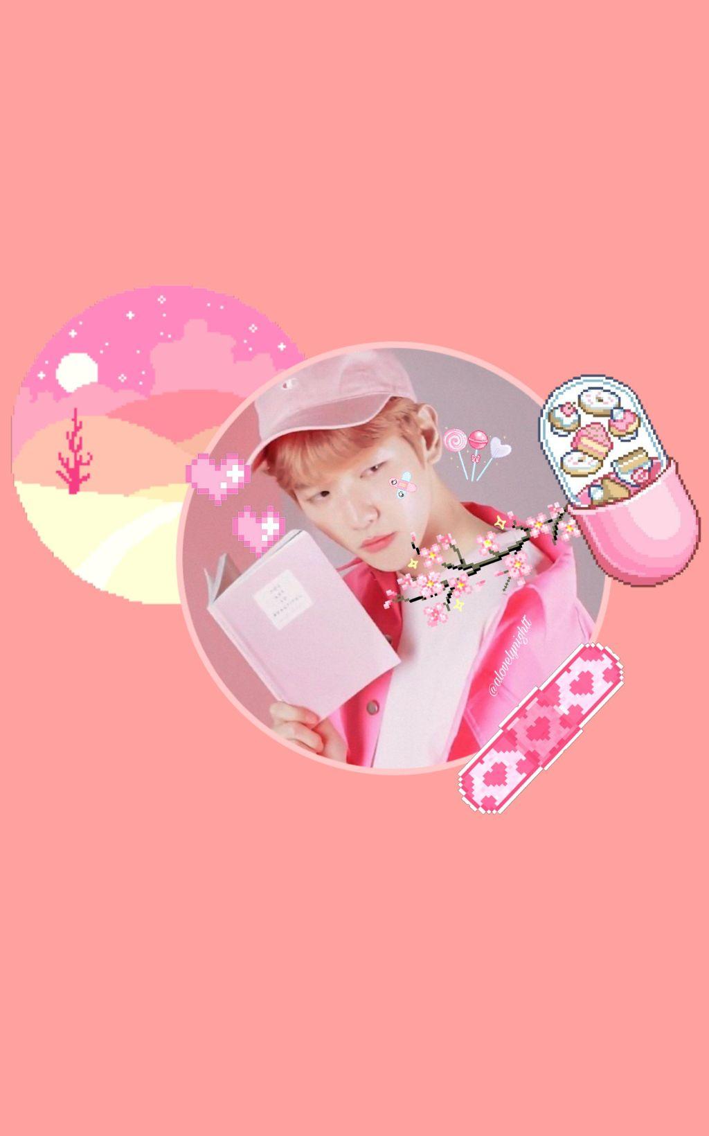 freetoedit baekhyun pixel pink kpop aesthetic wallpaper