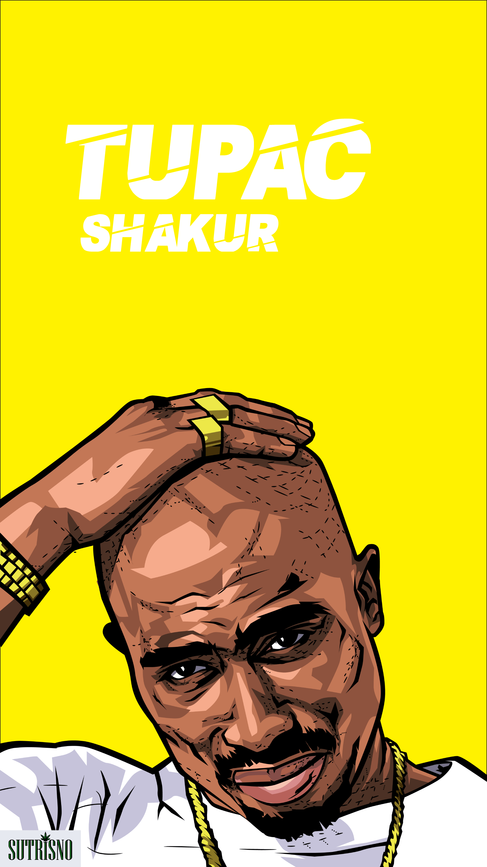 Tupac cartoon by Sutrisno. iPhone Wallpaper