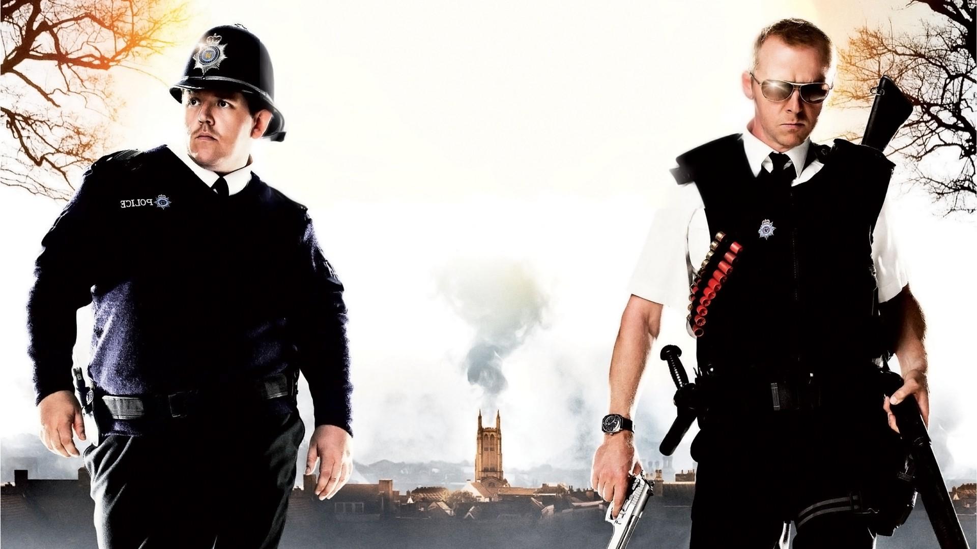 movies, Hot Fuzz, Simon Pegg, Nick Frost, Blood And Ice