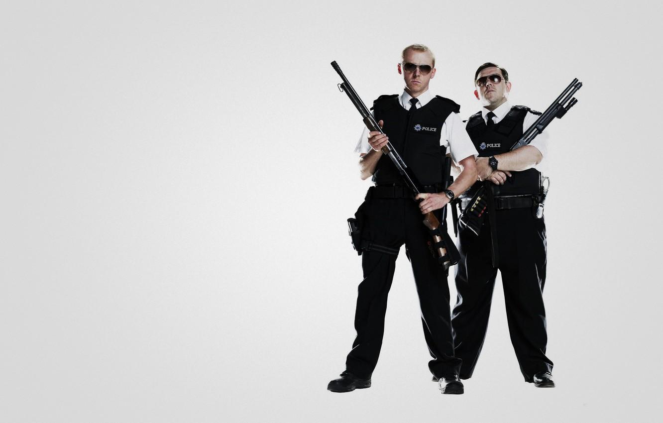 Wallpaper weapons, gun, police, Simon Pegg, Nick Frost
