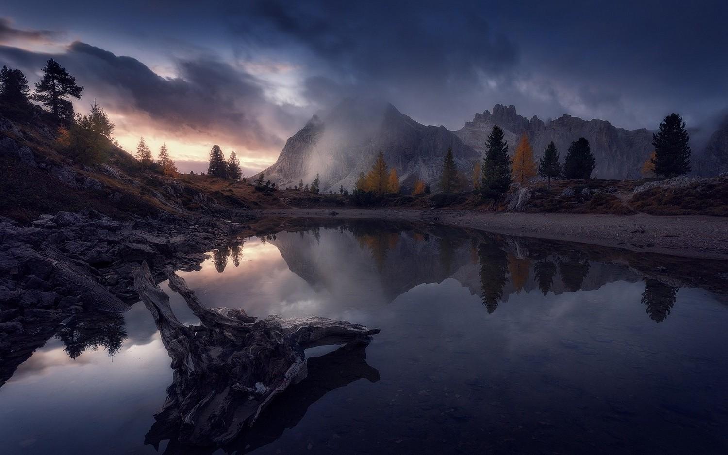 nature, Landscape, Fall, Sunset, Mountain, Lake, Reflection